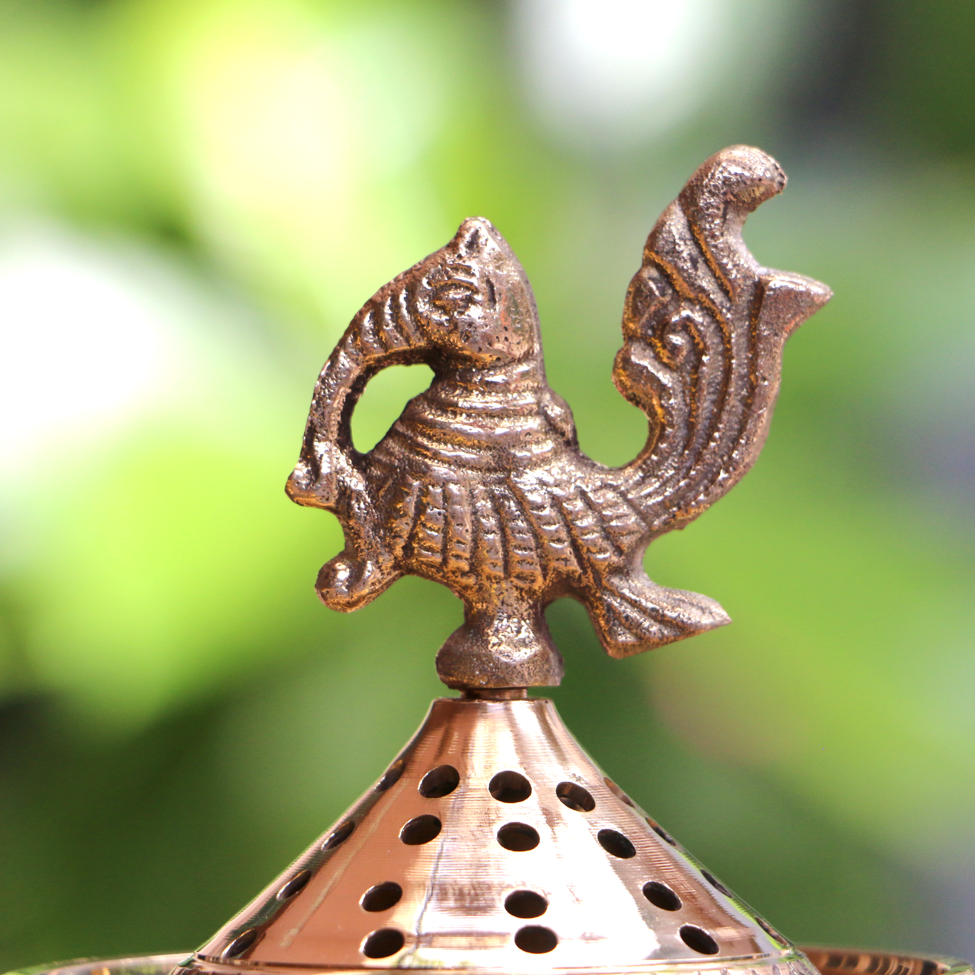 Lotus Base Peacock Top Brass Dhuni Loban Sambrani Incense Burner (Large)