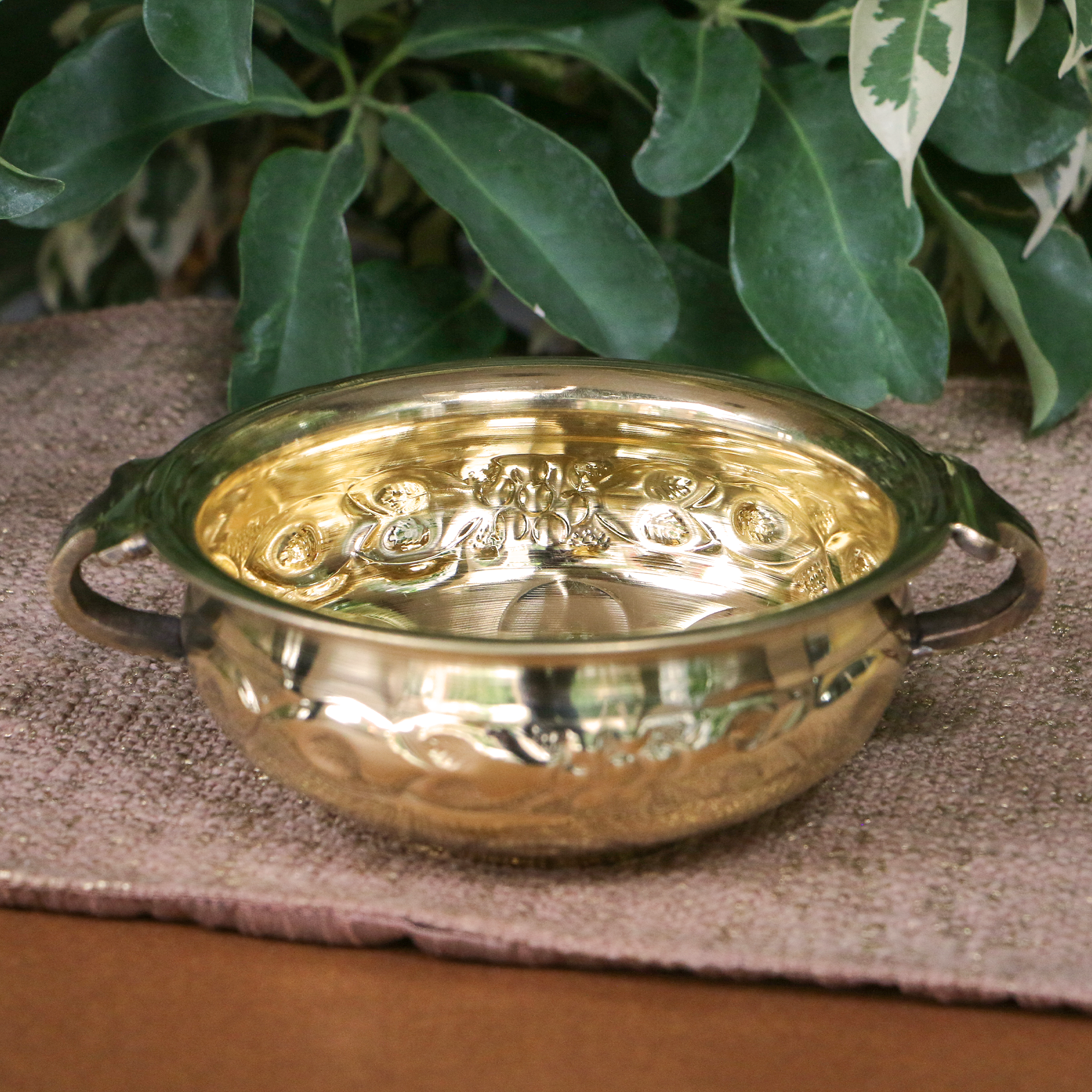 Pure Brass Urli Embossed Design 6.5 inches Diameter