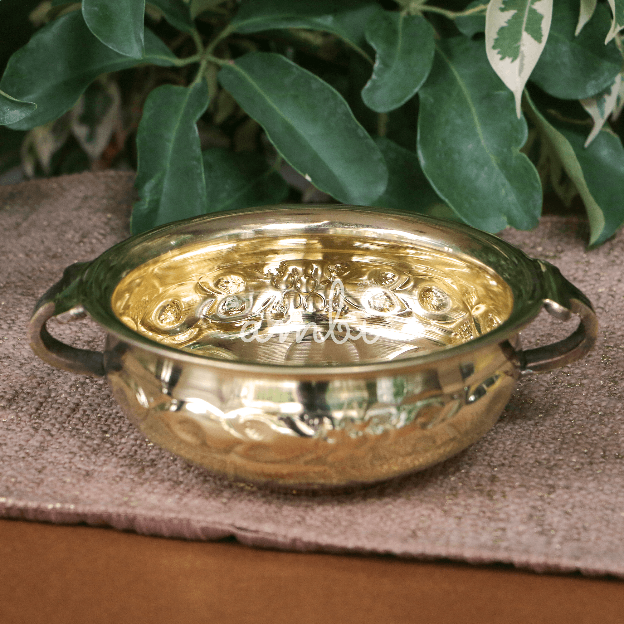 Pure Brass Urli Embossed Design 8.5 inches Diameter