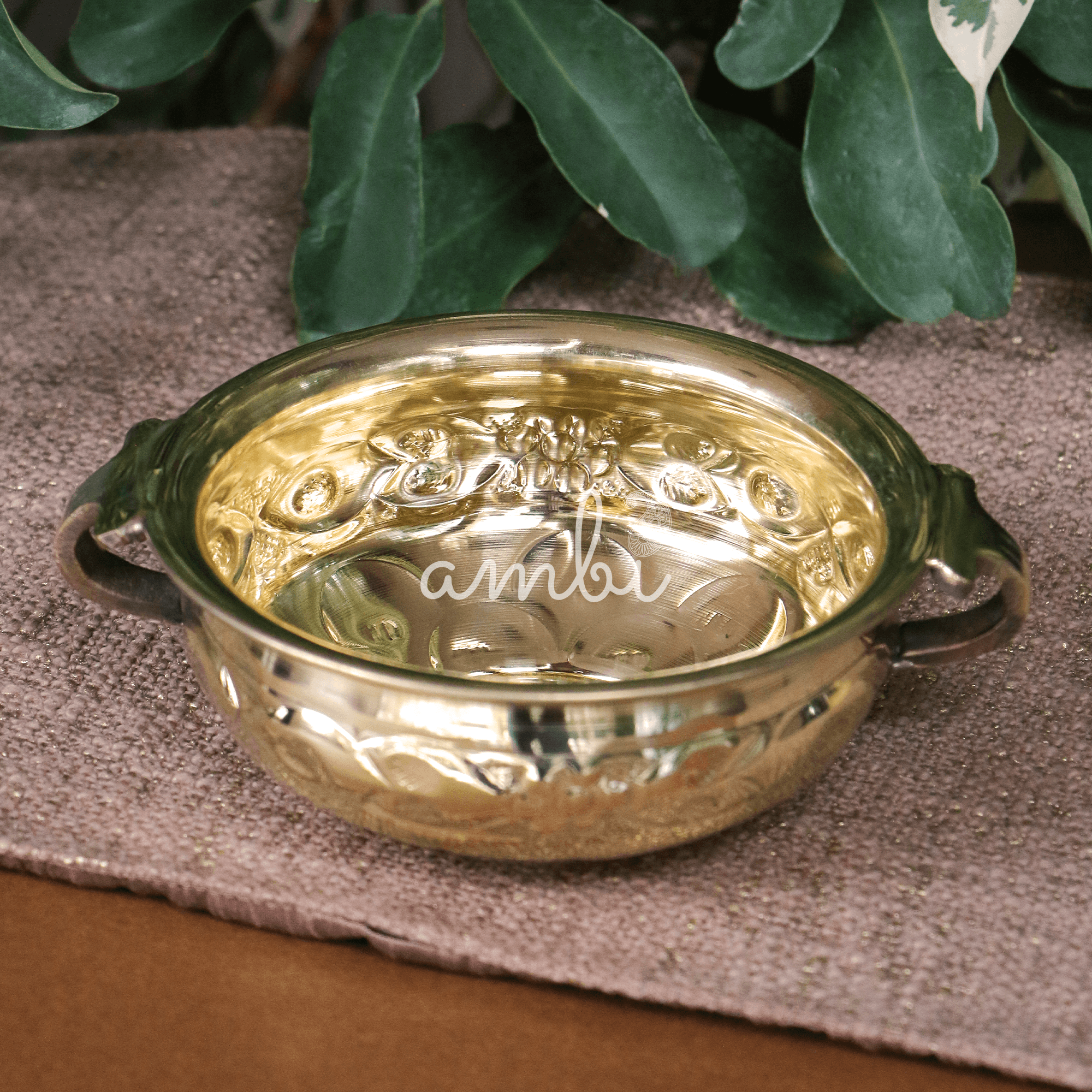 Pure Brass Urli Embossed Design 8.5 inches Diameter