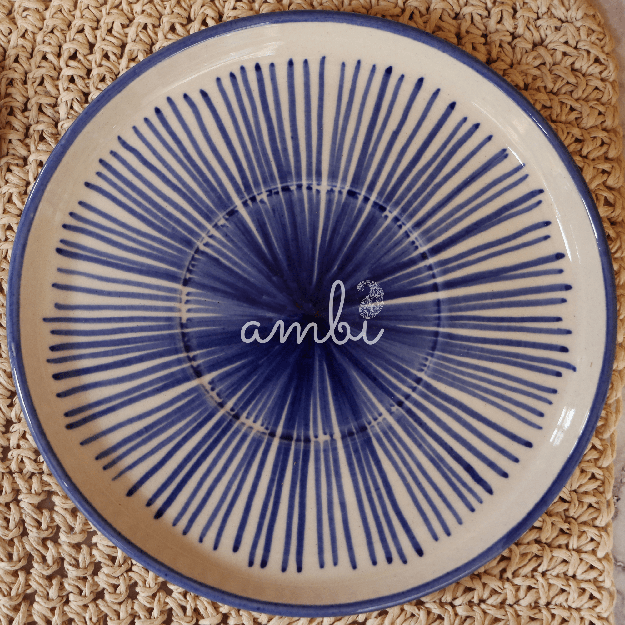 Ambi Stoneware Glazed Blue Decal Small Plate 6 inch - Set of 2