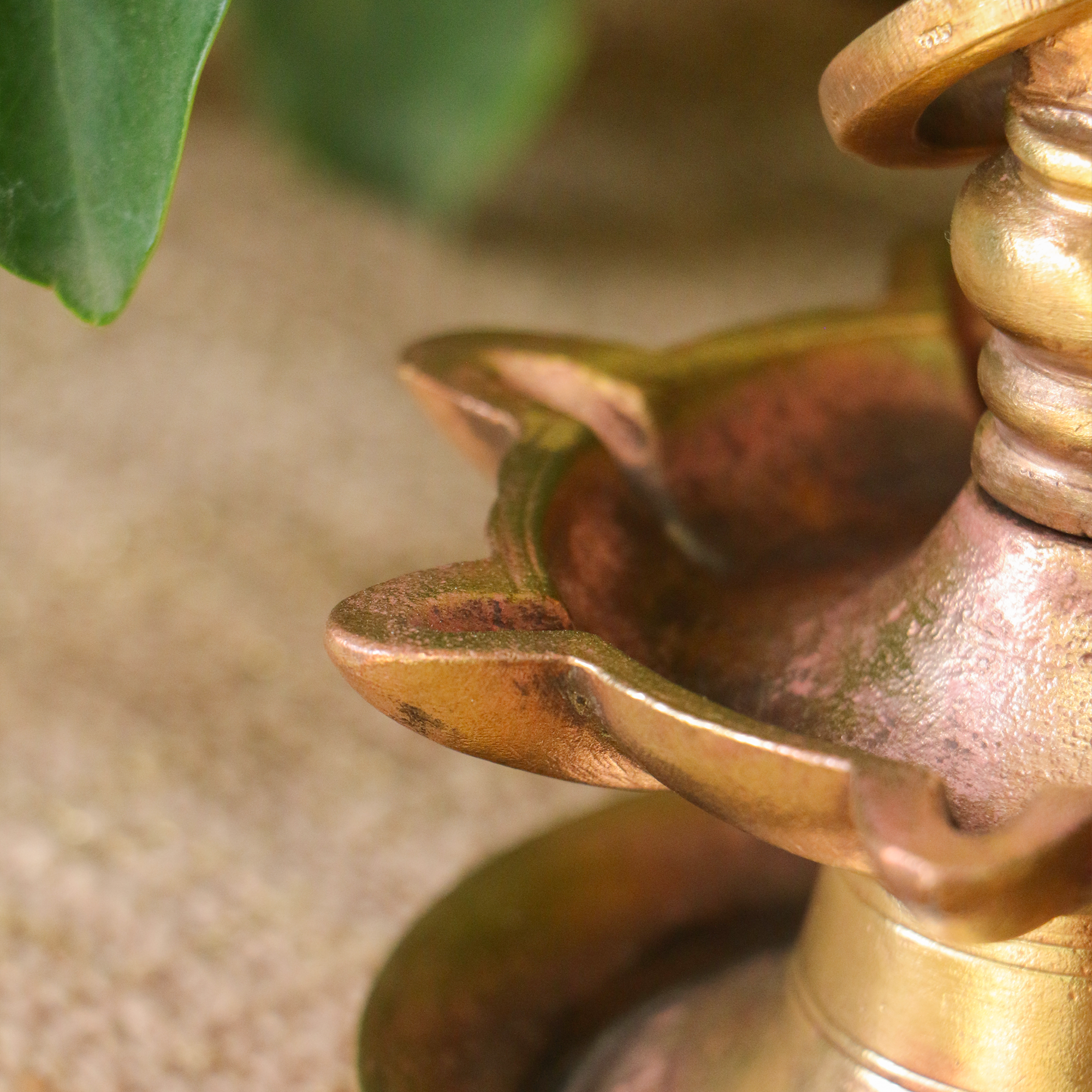 Vintage Hanging Brass Lamp with Seven Diyas and Hanging Chain (Latkan) - Heavy Base