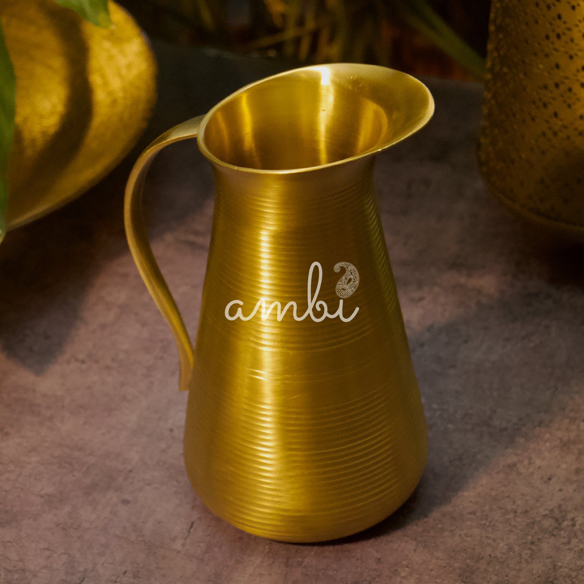 Ambi Pure Brass Water Jug — 800ml | Handcrafted Traditional Serving Jug