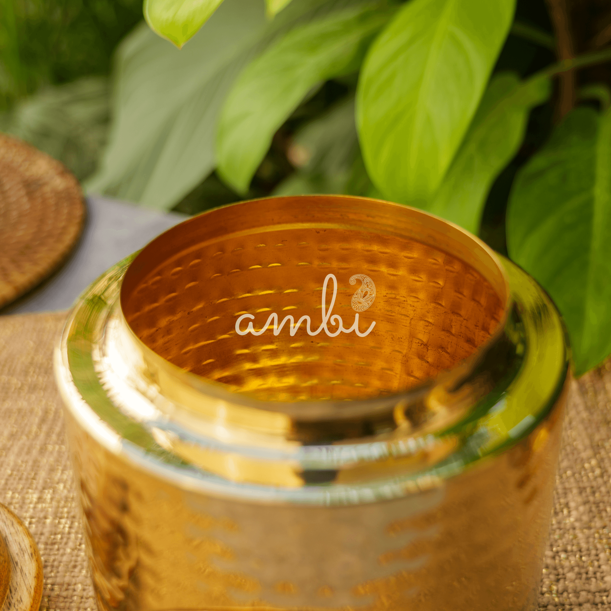 Tea Jar - Pure Brass Hammered Jar Storage Container - Large - Wood Lid