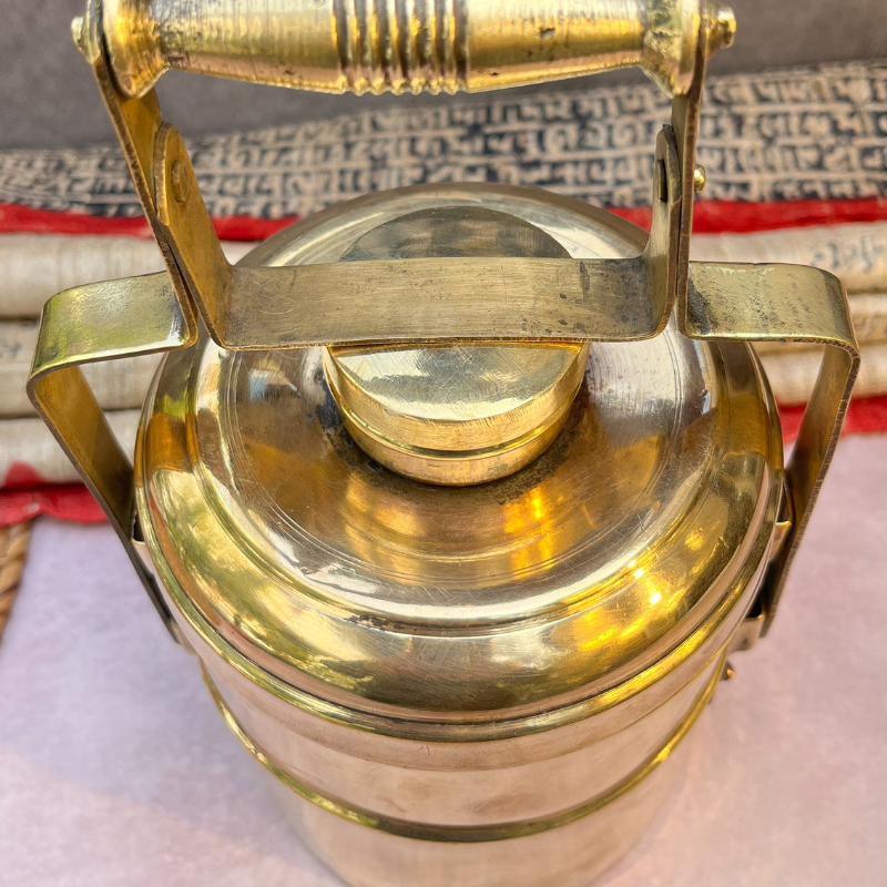 Elegant Handcrafted Vintage Brass Two Tier Tiffin Set