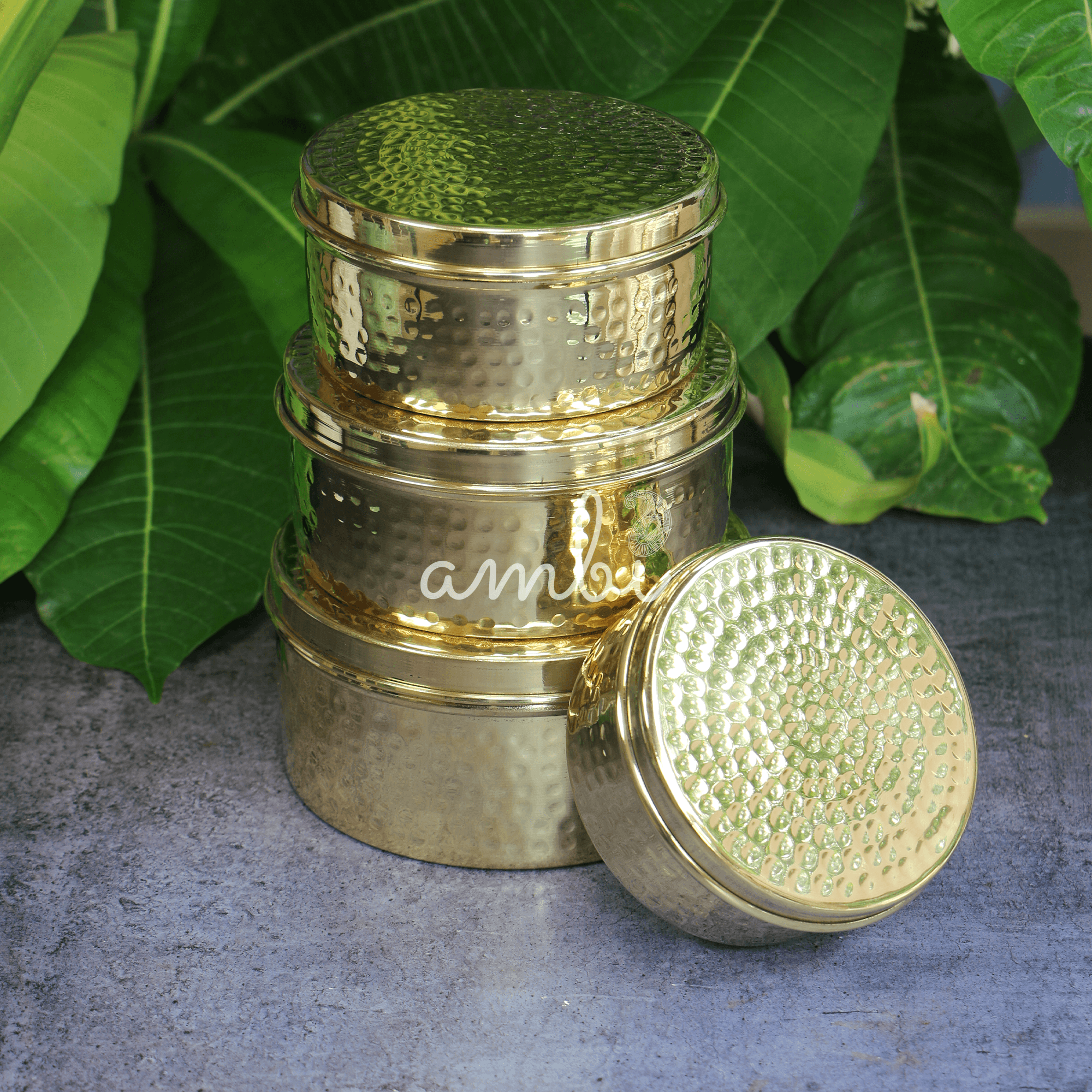 100% Brass Heavy Grade Hammered Storage Boxes / Laddu Boxes - Set of 4 boxes