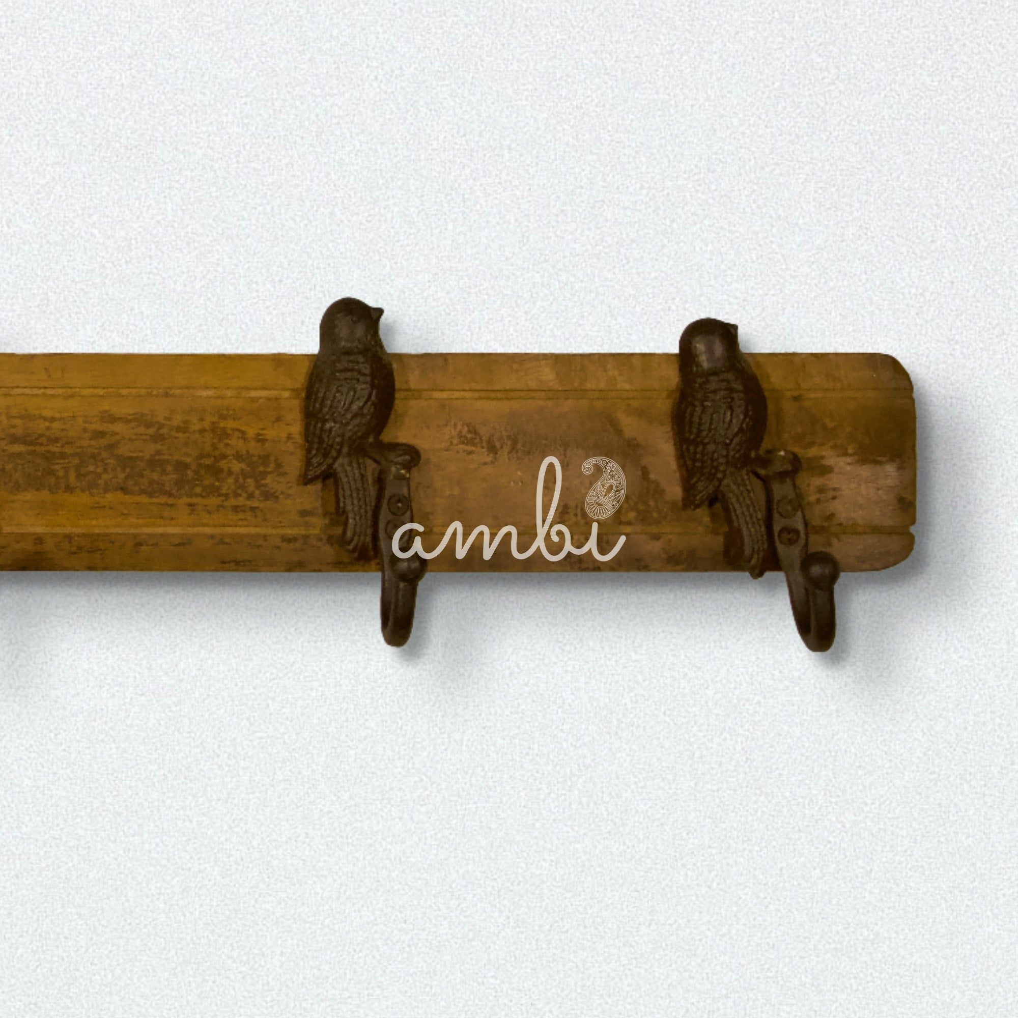 Rustic Wood Base Bird Shaped 5 Hooks - Brown Color