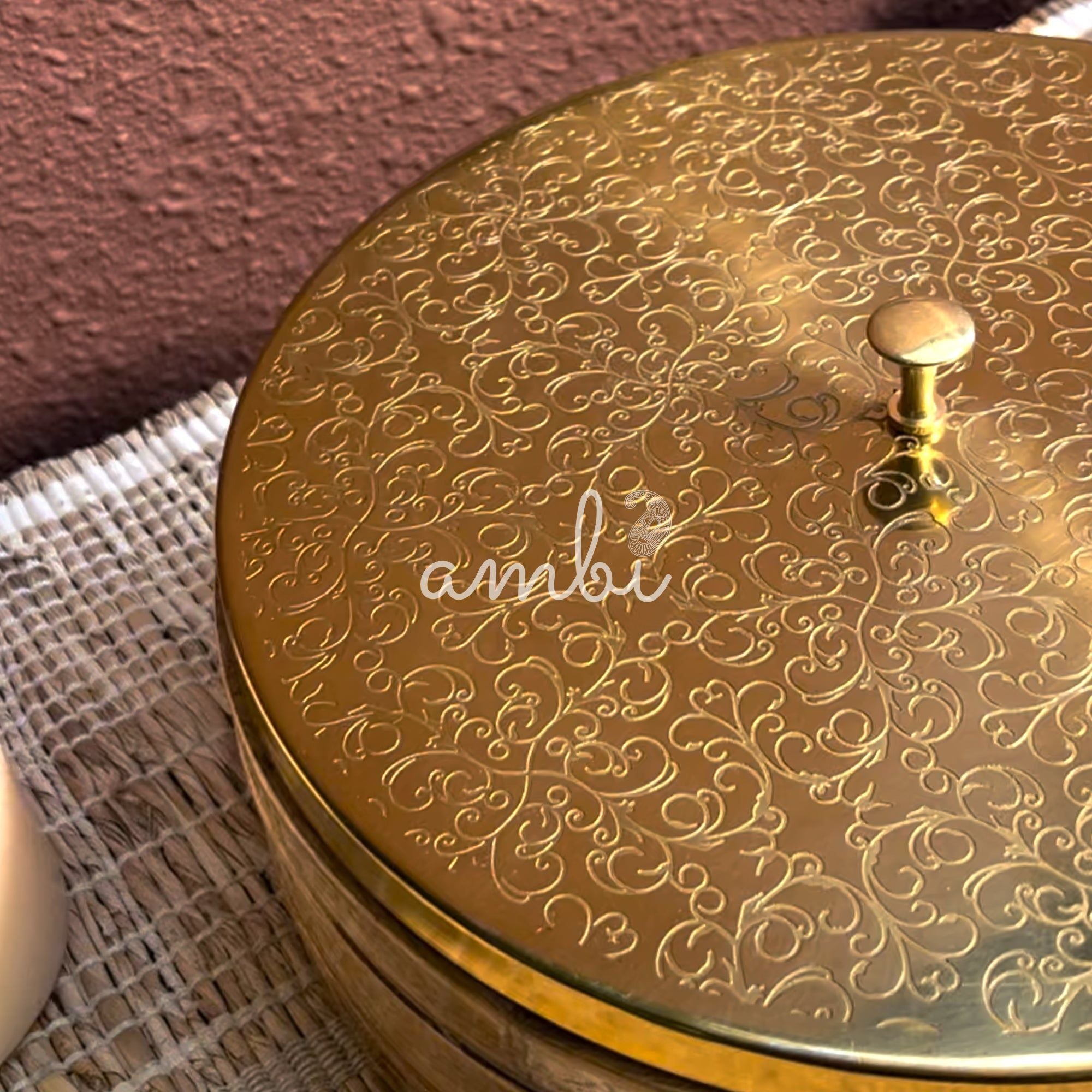 Intricately Etched Aesthetic Roti Box with Wooden Base and Tongs - 9 Inches