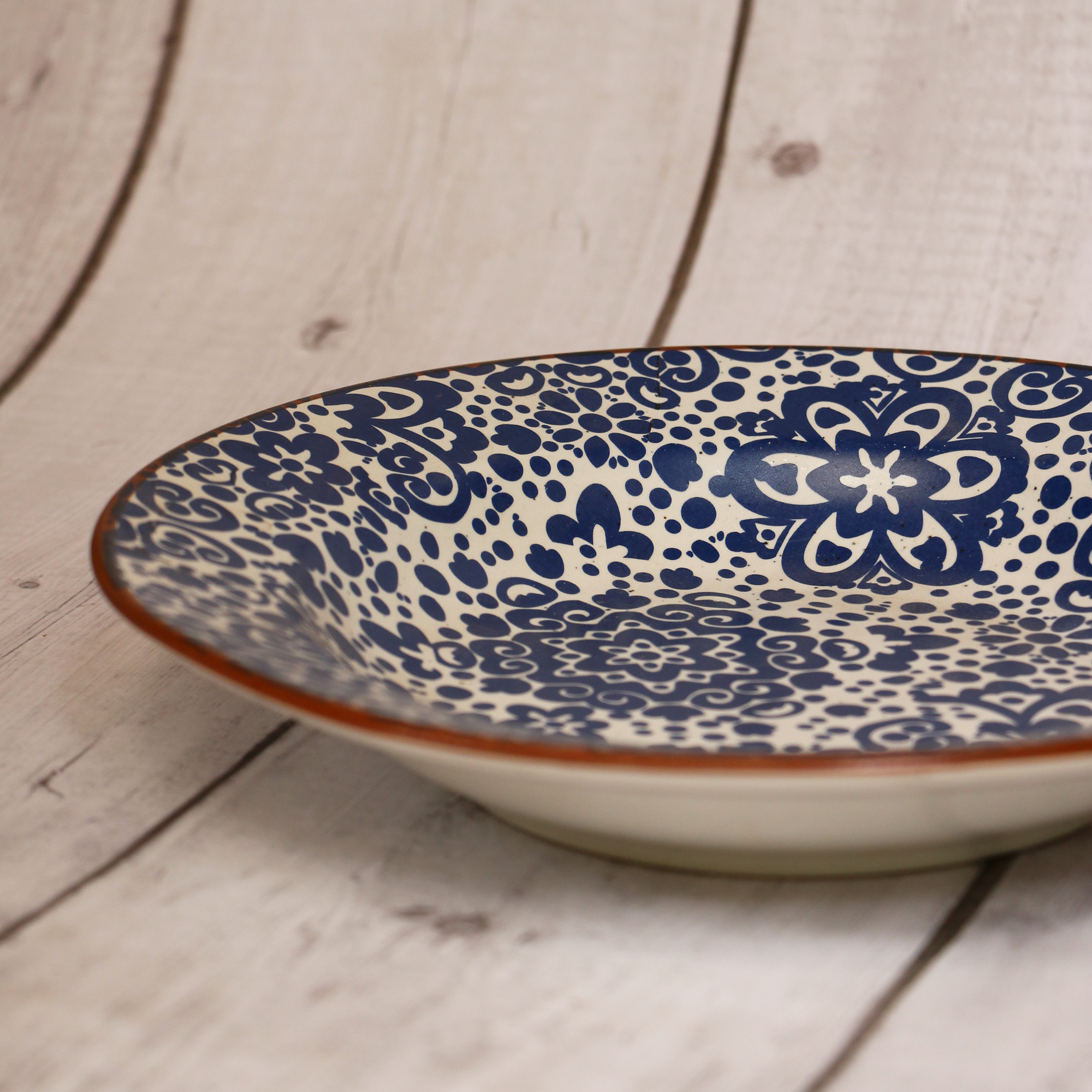 Ambi Handmade Blue Floral Pattern Pasta Platter 9.5 inch