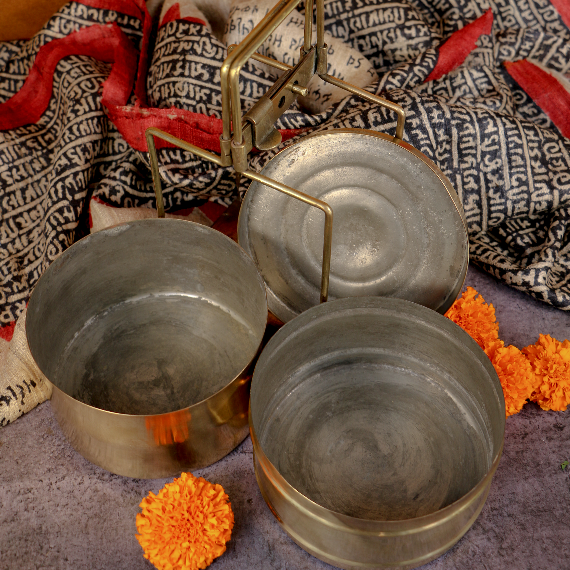 Ambi Vintage Pure Brass Unique Tiffin - Two Tier