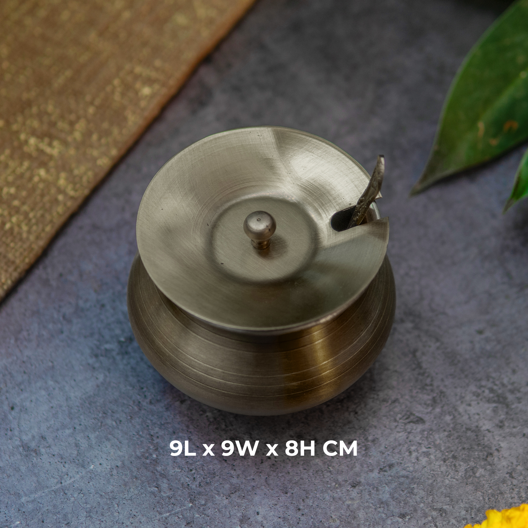 Pure Brass Ghee Pot (Matte) With Spoon - Vintage Finish Dark Brown 350 ml