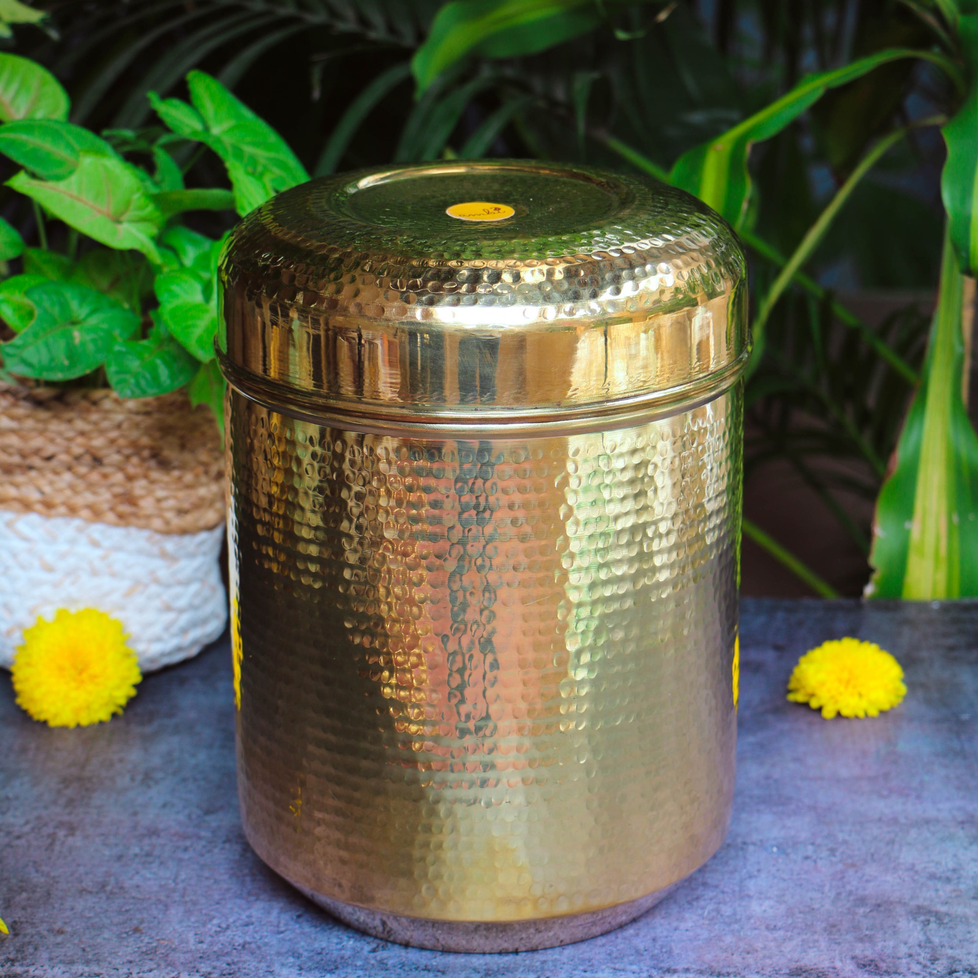 Pure Brass Kitchen Storage Boxes - Set of 7 Boxes - Heavy Grade - Hammered Finish
