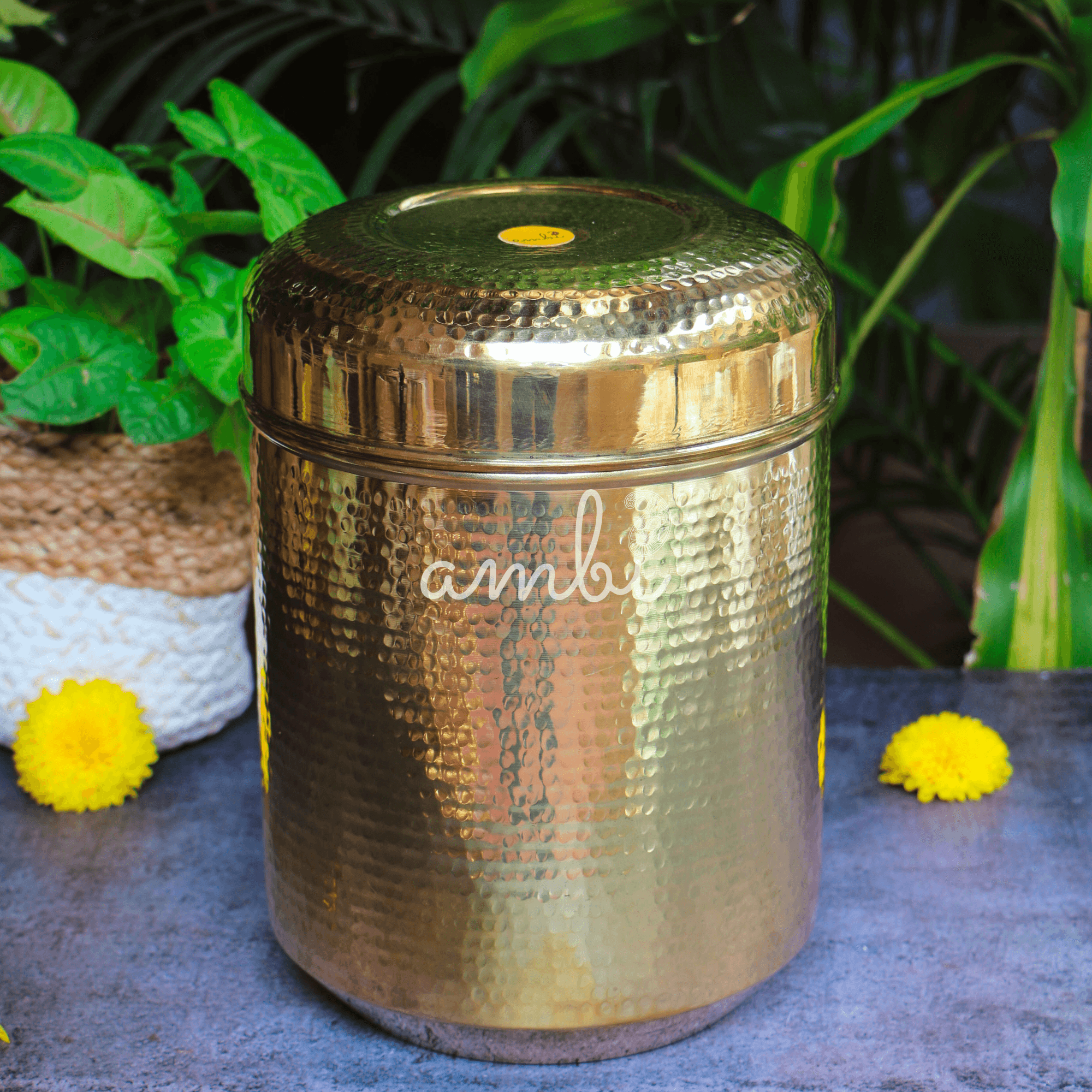 Pure Brass Kitchen Storage Boxes - Set of 6 Boxes - Heavy Grade - Hammered Finish