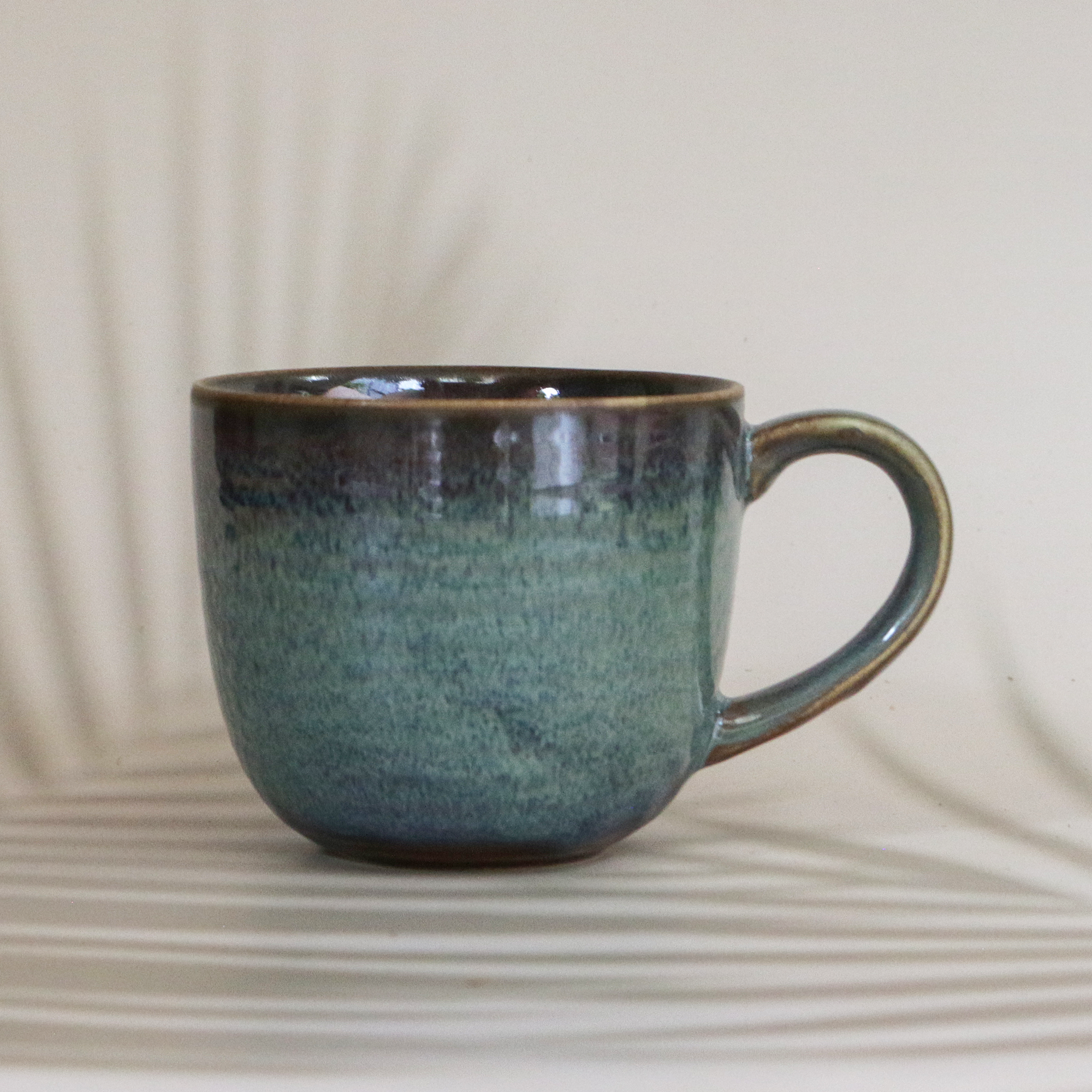 Handmade Artisanal Emerald Blue Large Coffee Mug 400 ml - Set of 2