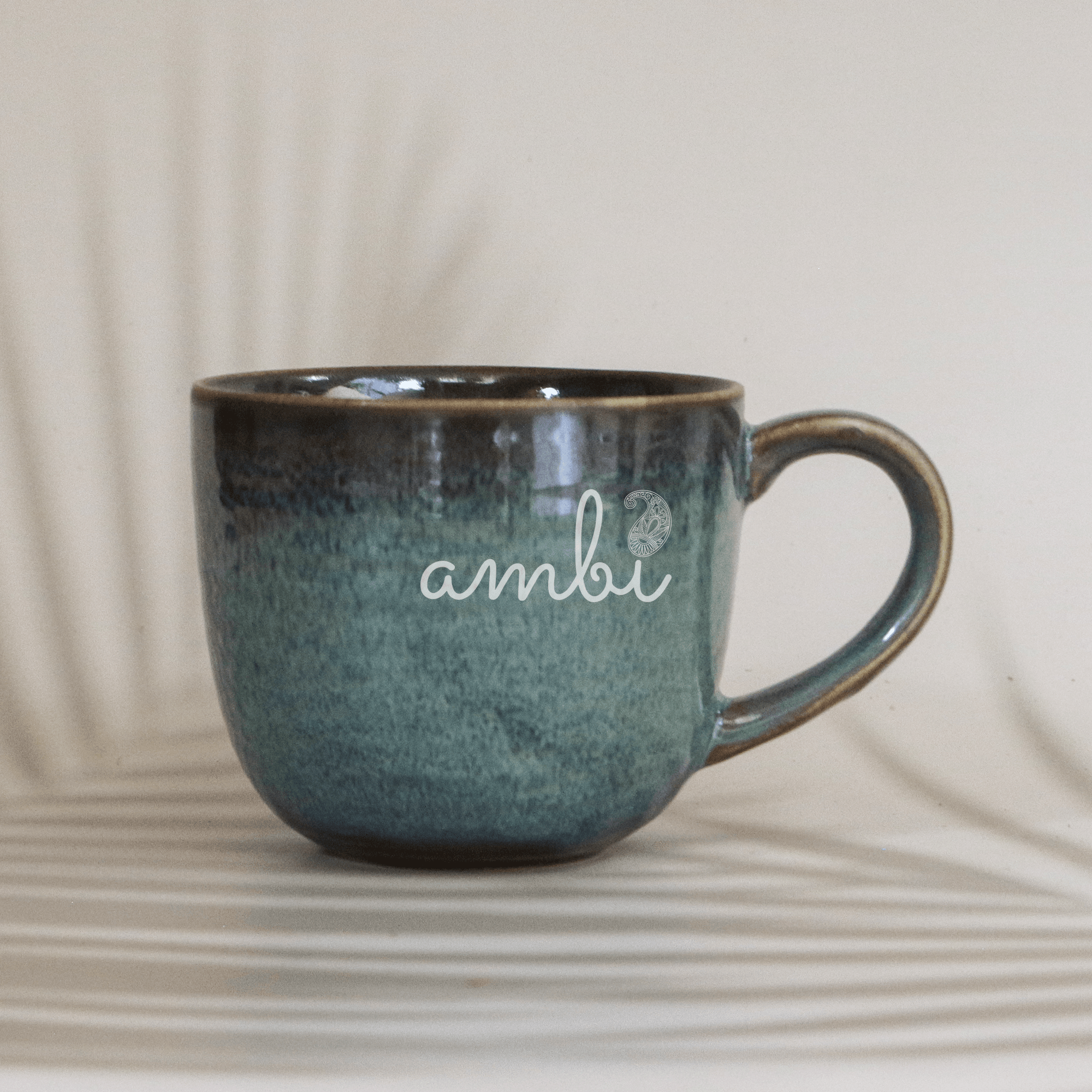 Handmade Artisanal Emerald Blue Large Coffee Mug 400 ml - Set of 2