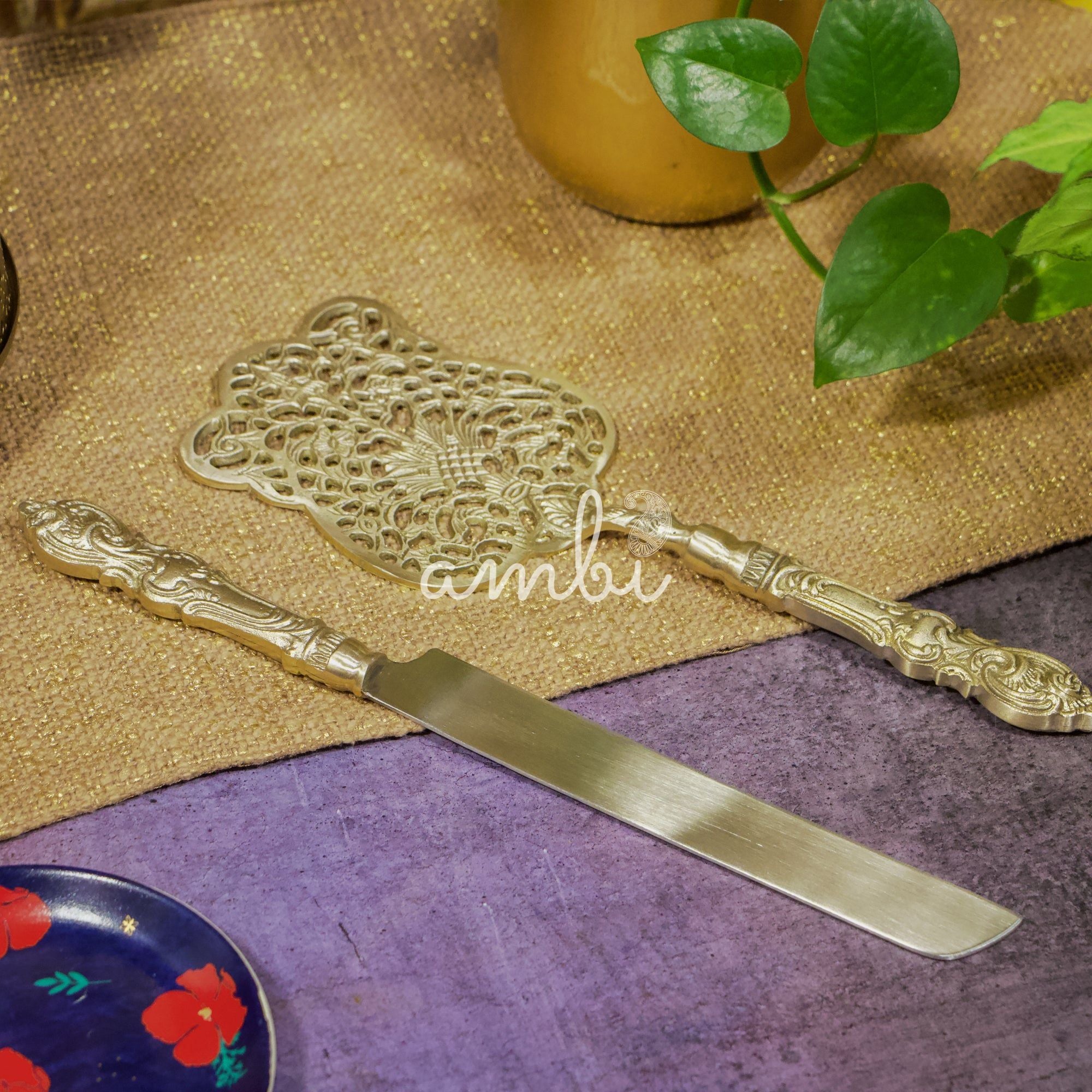 Vintage Victorian Handcrafted Pure Brass Royal Cake Server - Set of 2