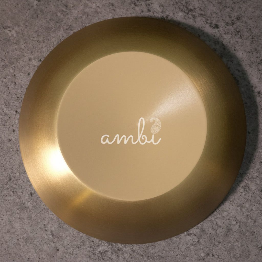 AMBI 100% Pure Lead Free Kansa Small Plate Handcrafted, Durable, Elegant | Dahiwada Plate | Dessert Plate | Puja Plate - 5 Inch