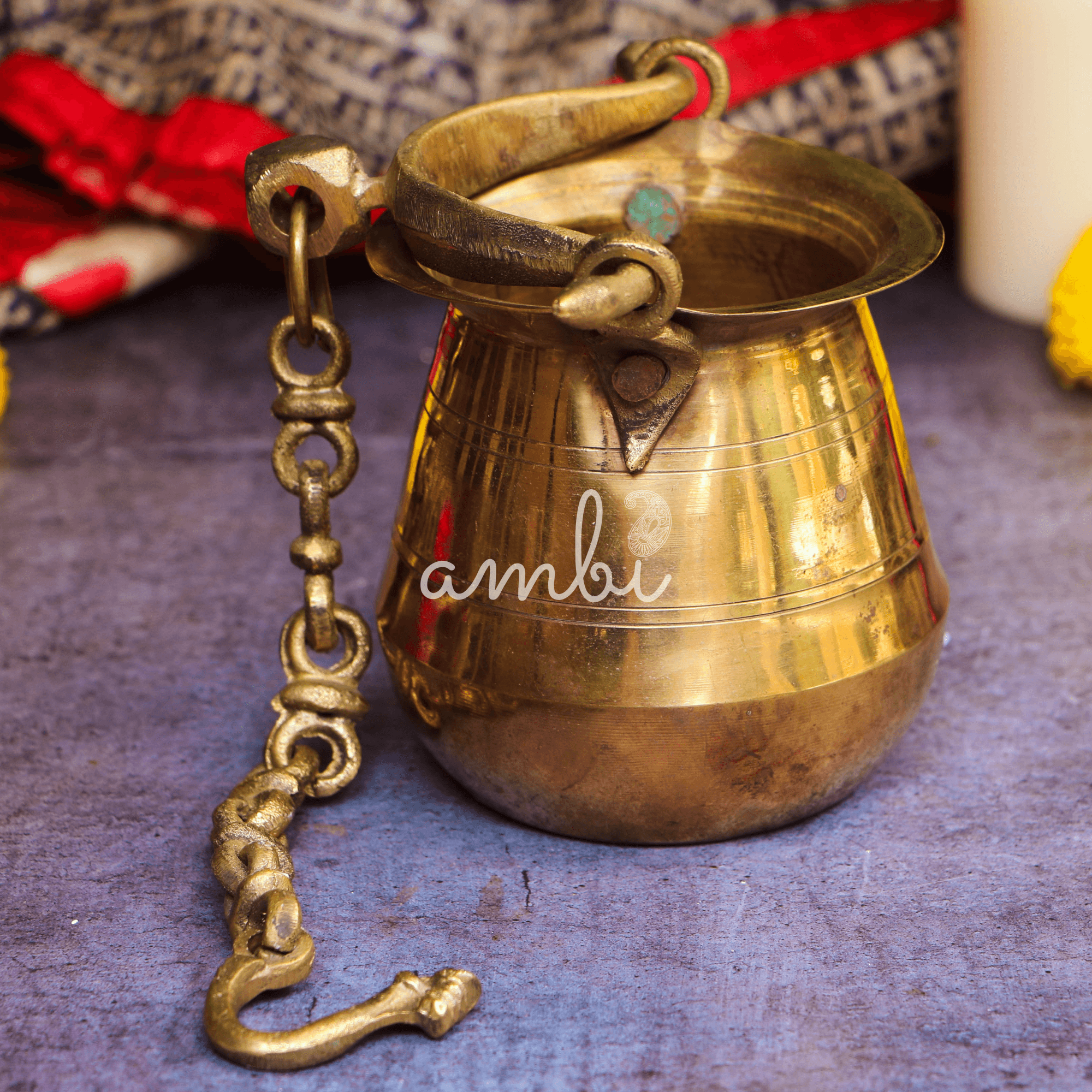 Handcrafted Vintage Heritage Brass Lota With Hanging Chain