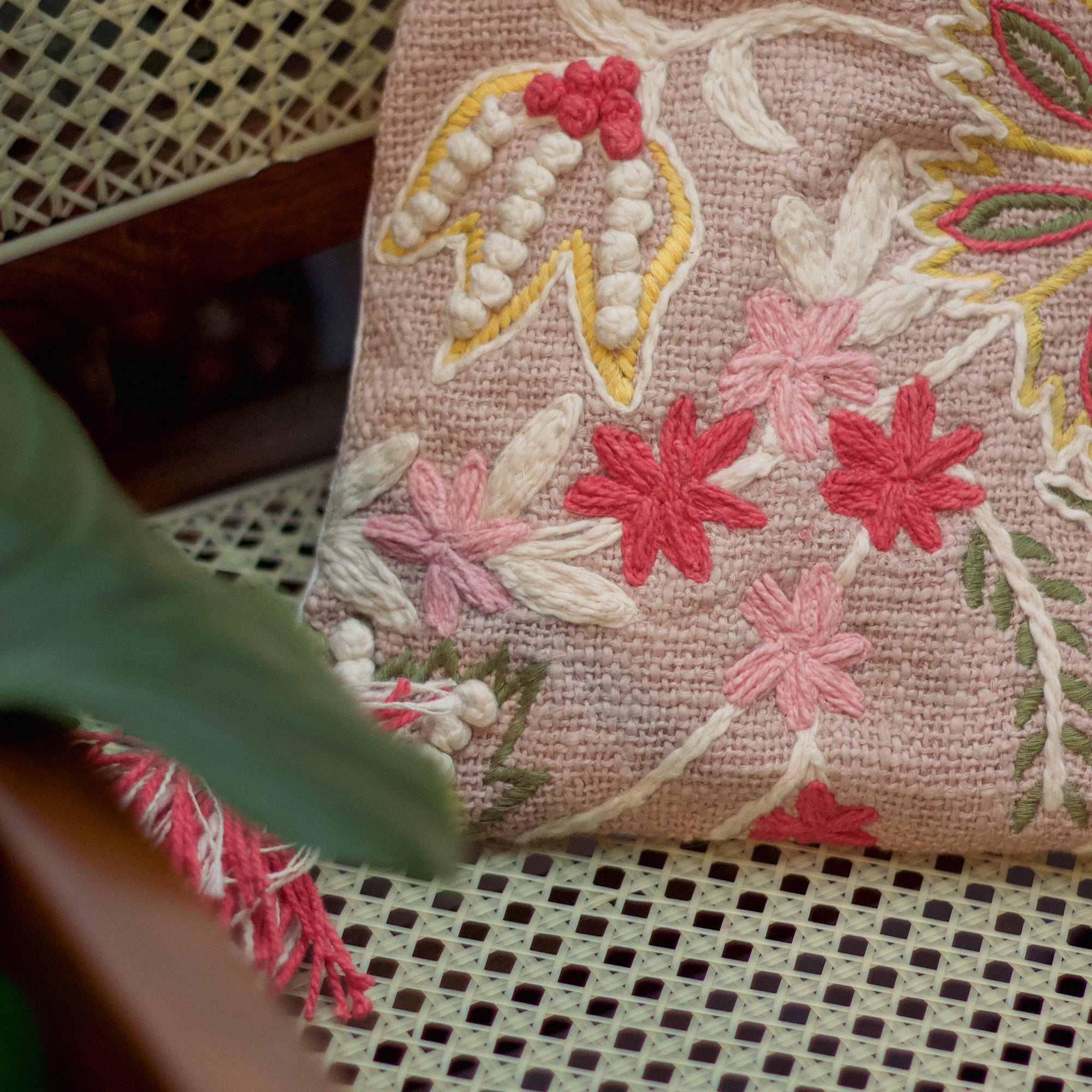 2026 Collection - Hand-Embroidered Flower Pattern Cushion Covers - Set of 2 - 16 X 16 Inches