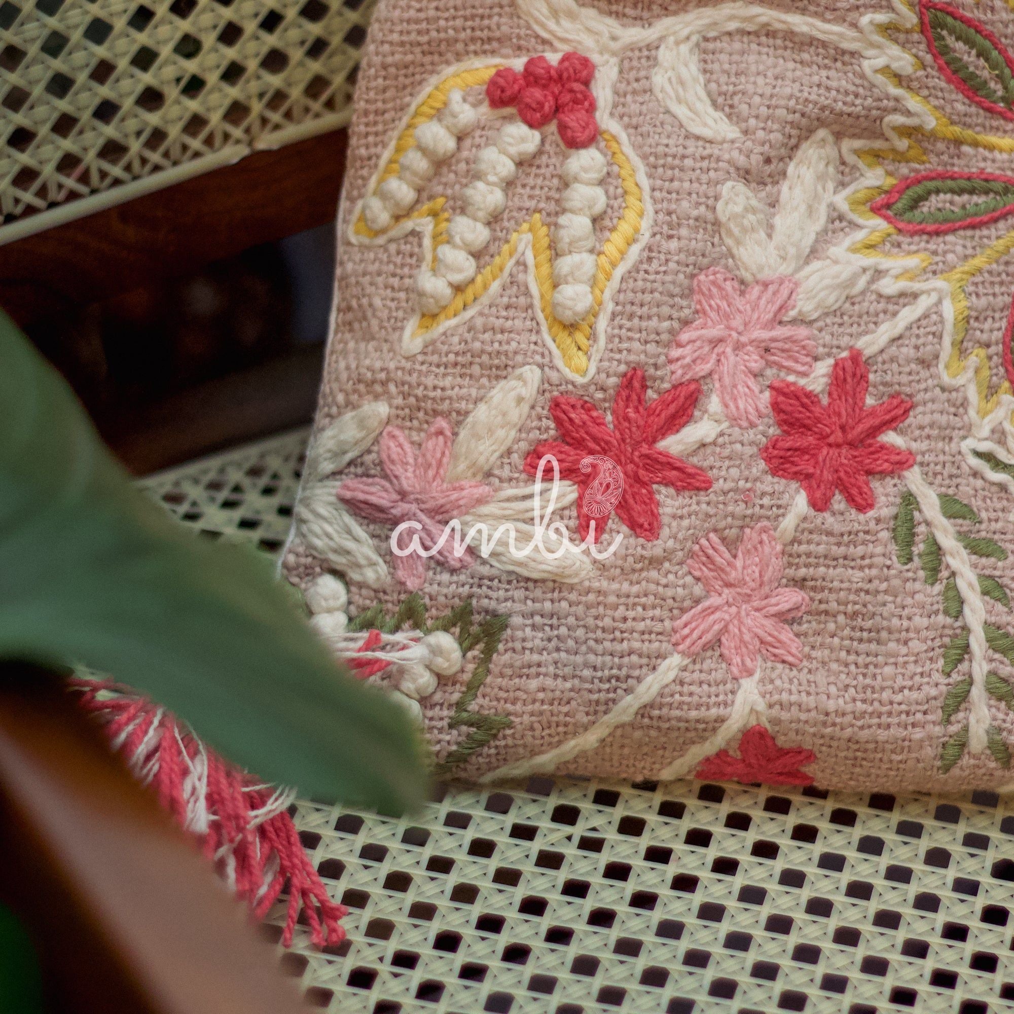 2026 Collection - Hand-Embroidered Flower Pattern Cushion Covers - Set of 2 - 16 X 16 Inches