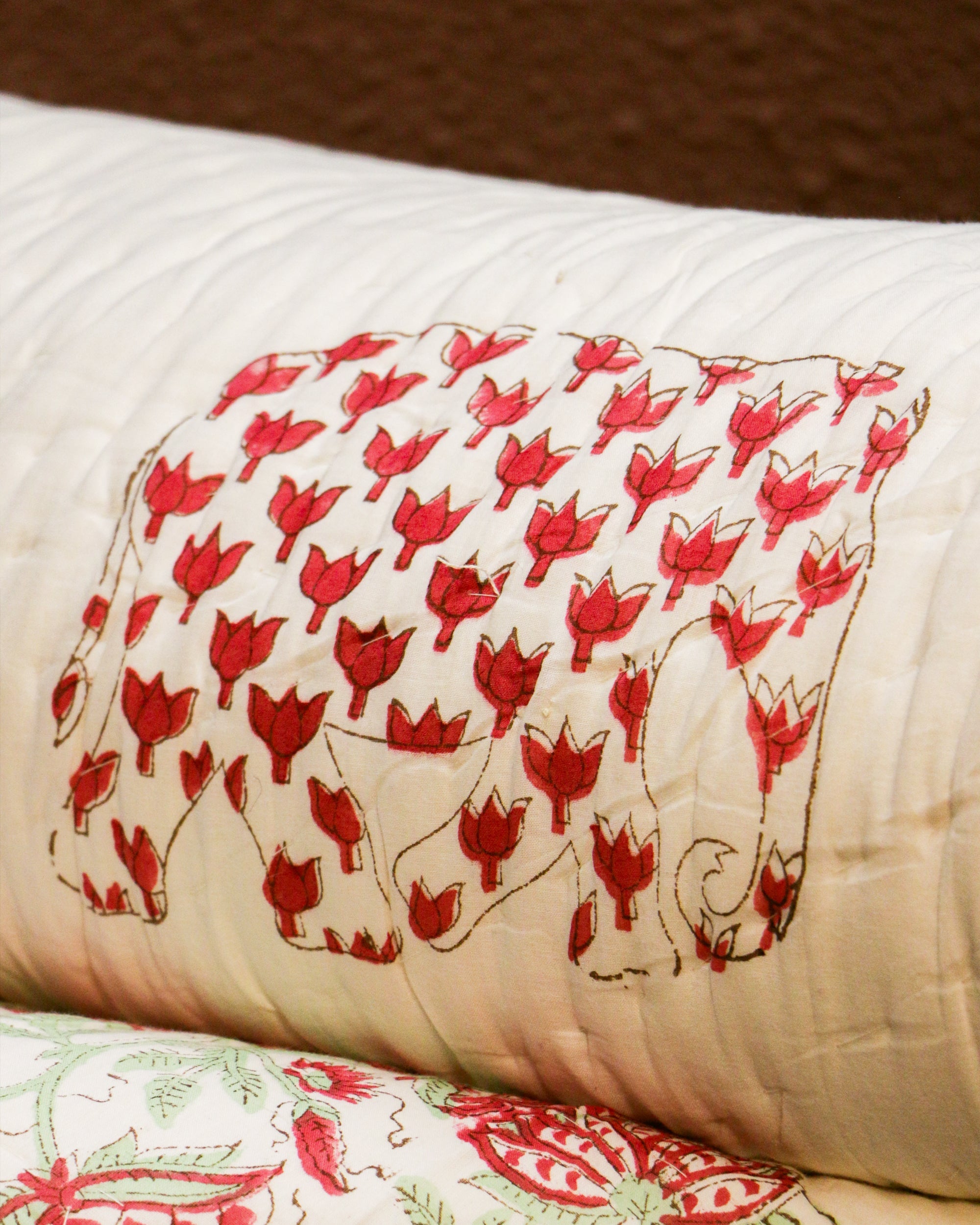 2026 Collection - Elephant Lotus Hand Block Printed Jaipuri Rajai / Quilt- Double - 90X108 Inches