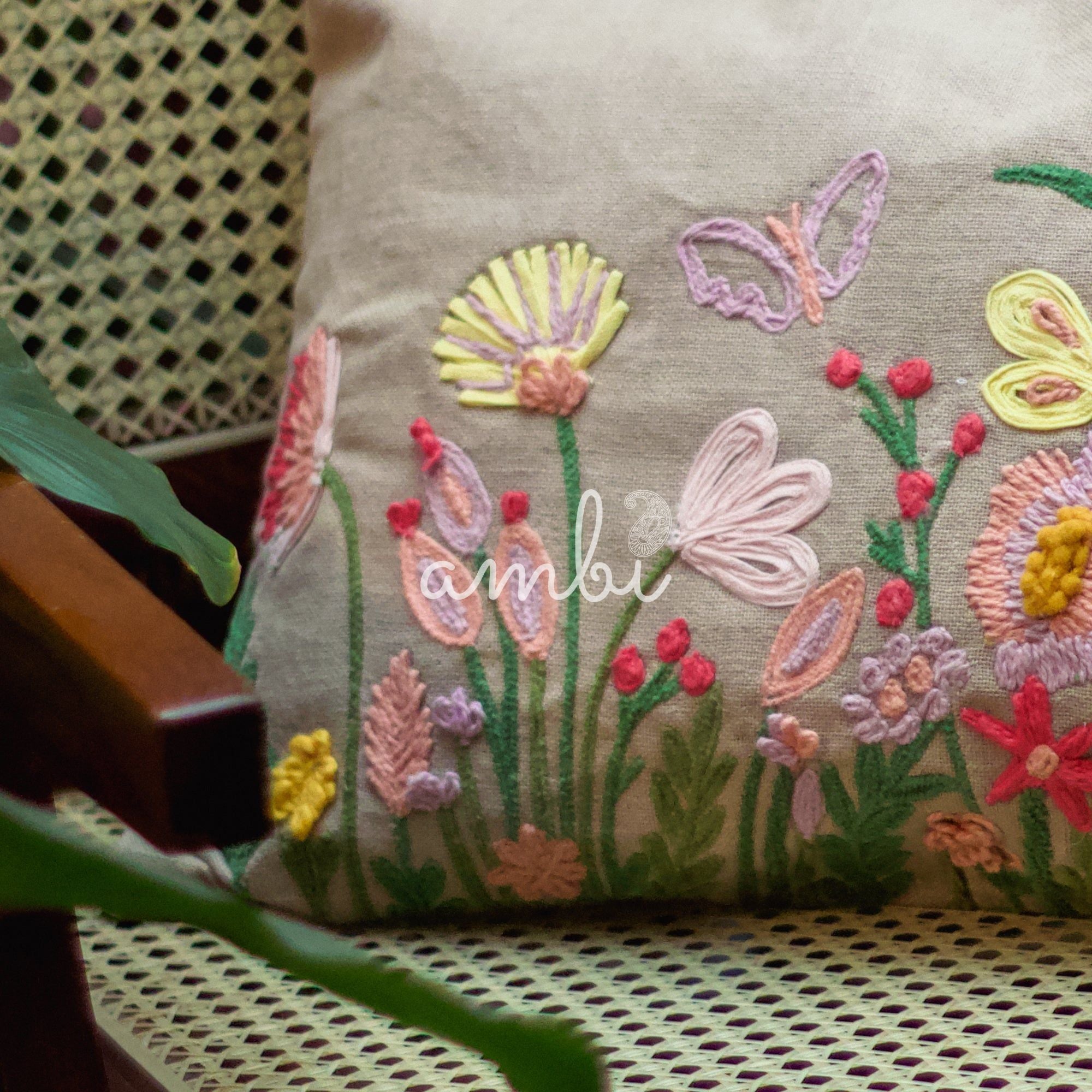 2026 Collection - Hand-Embroidered Flower Cushion Covers - Set of 2 - 14X20 inches