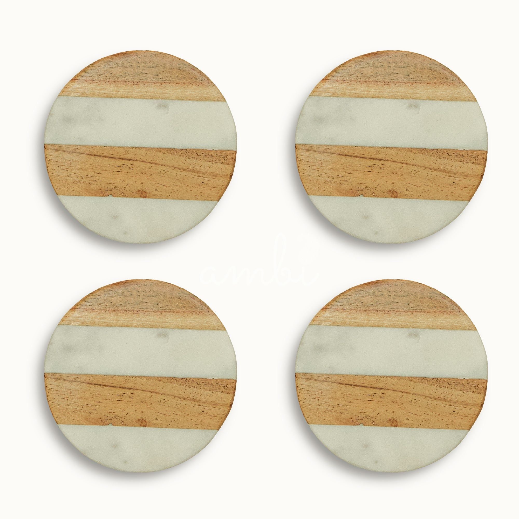 Original Makrana Marble Wood Inlay Coasters - Set of 2