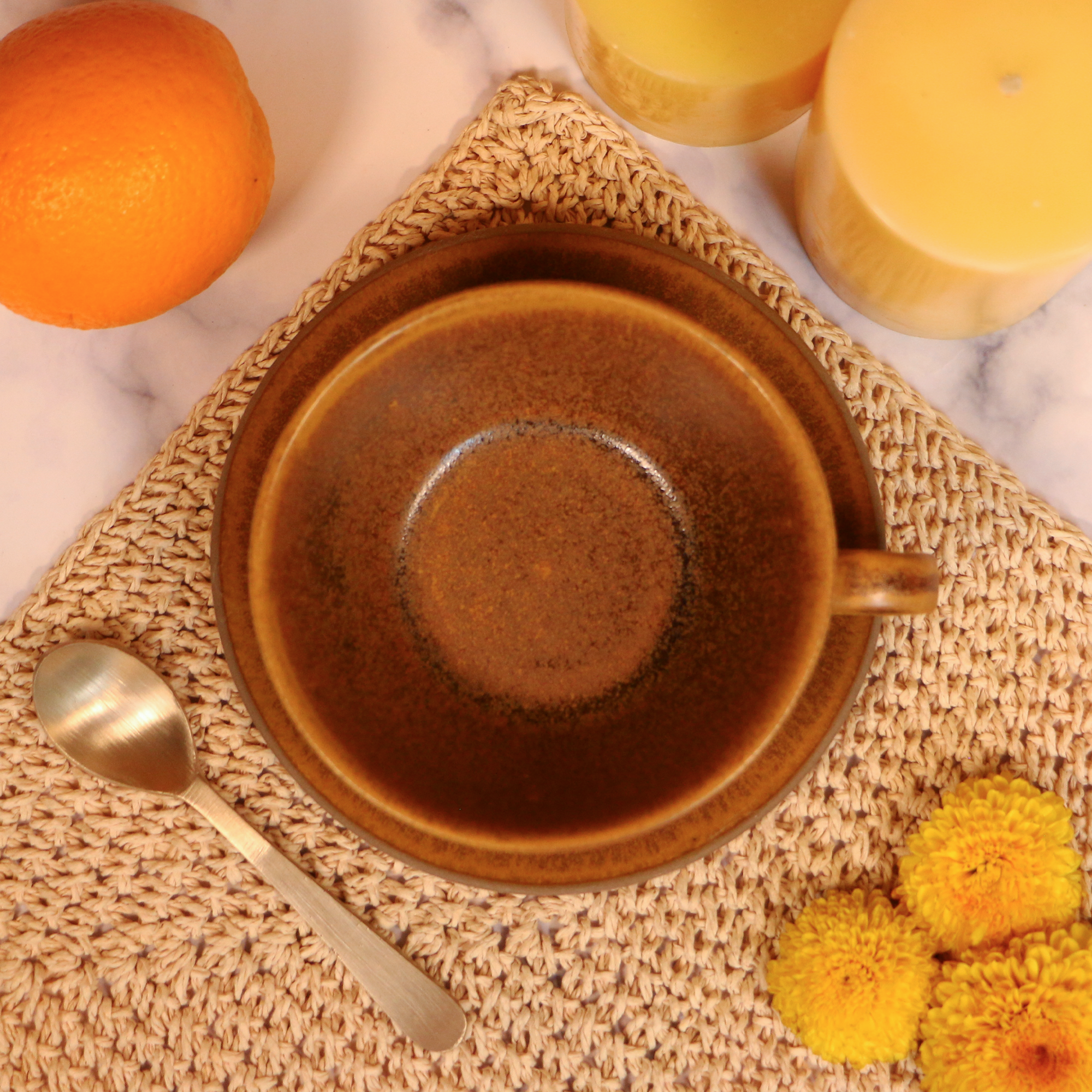 2026 - Handmade Ceramic brown Fig textured Cup and Saucer 300 ml