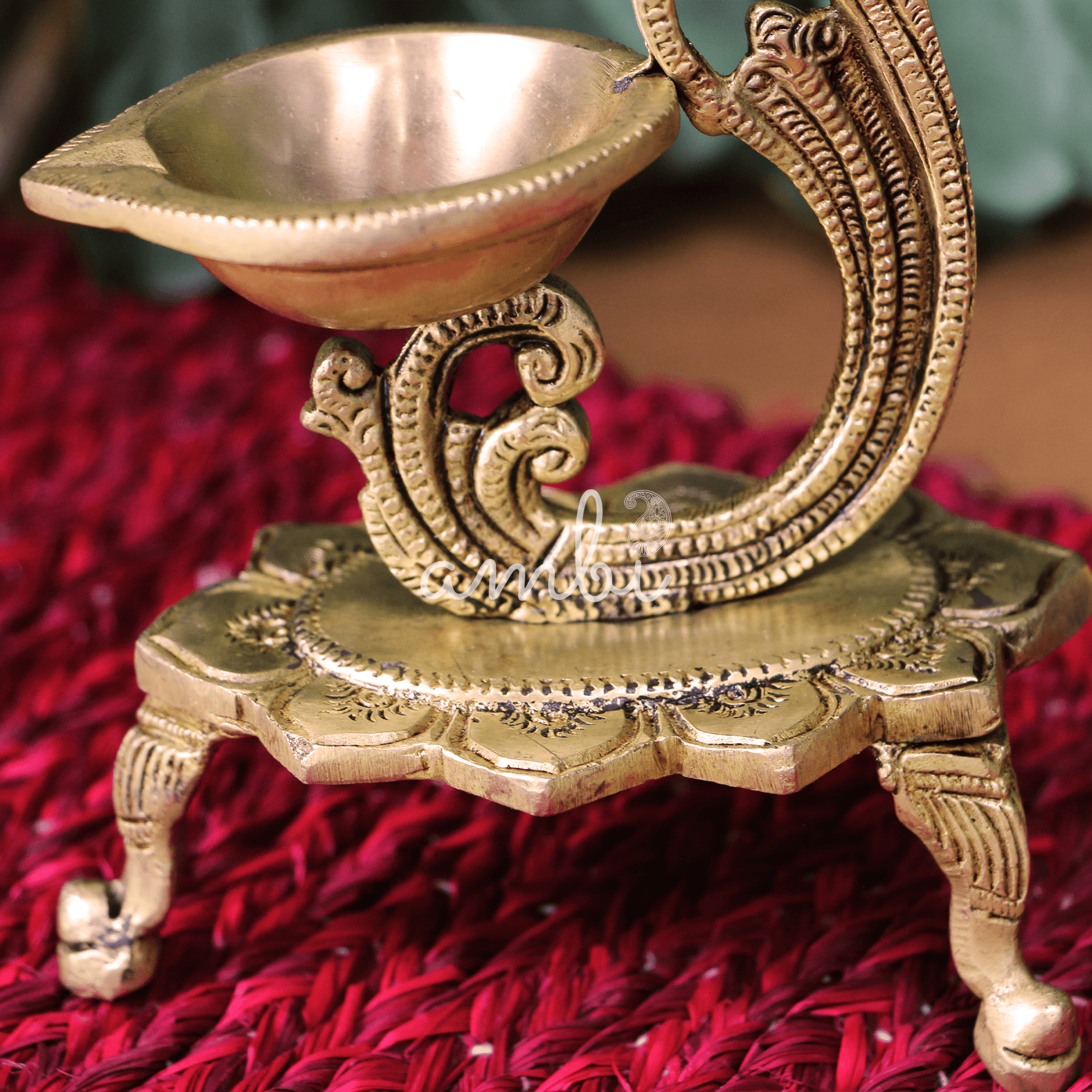 Pure Brass Peacock Antique Style Deepak/Diya Large with Bell - Heavy make