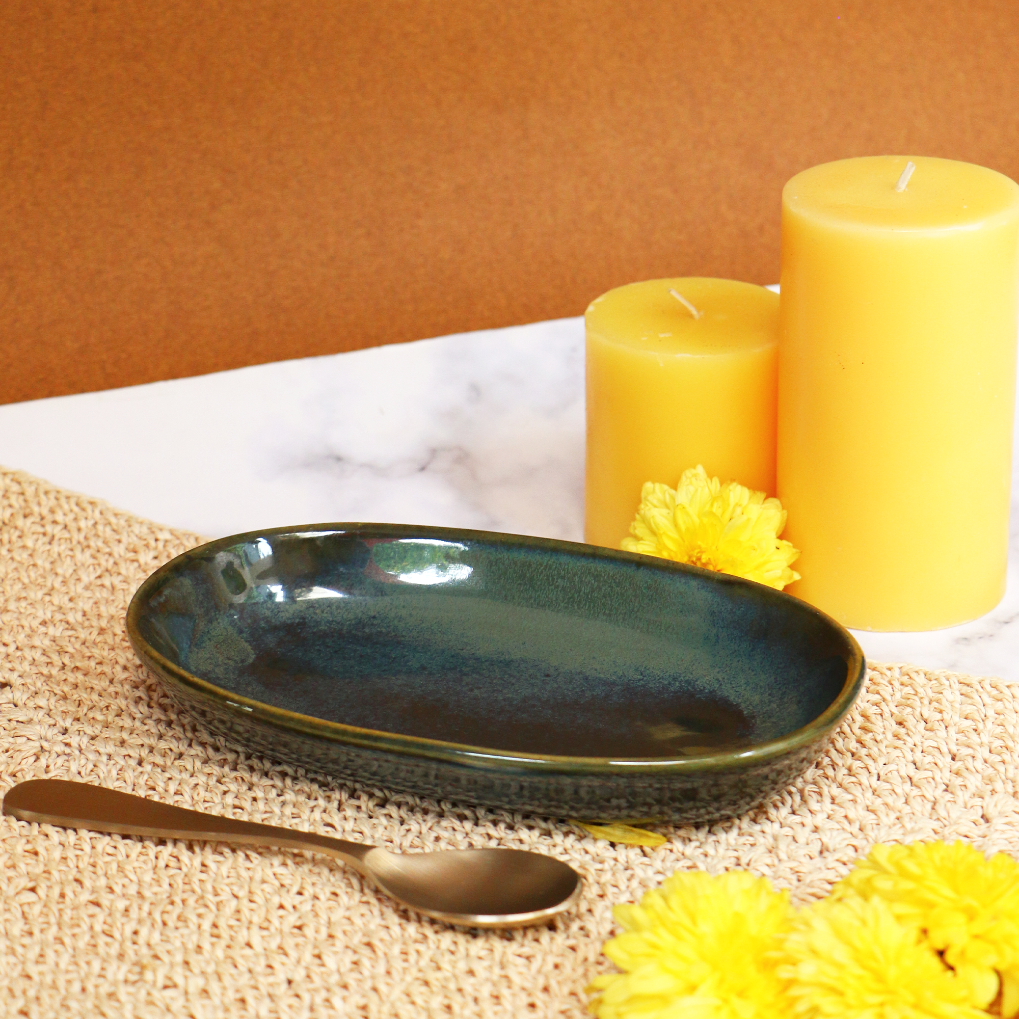 Handmade Ceramic Emerald Blue Serving Platter