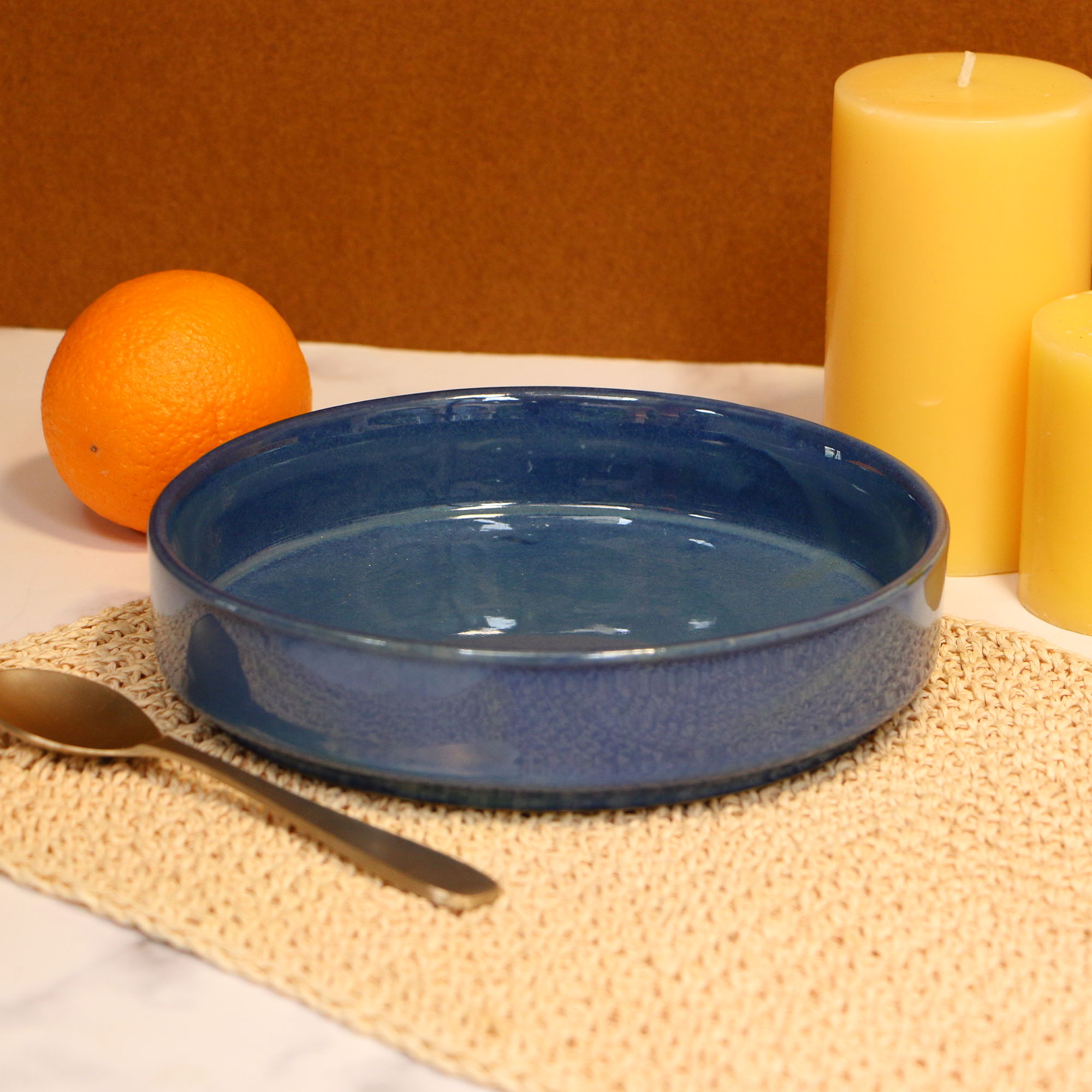 Handmade Artisnal Blue Flat Salad Platter 7.5 inch