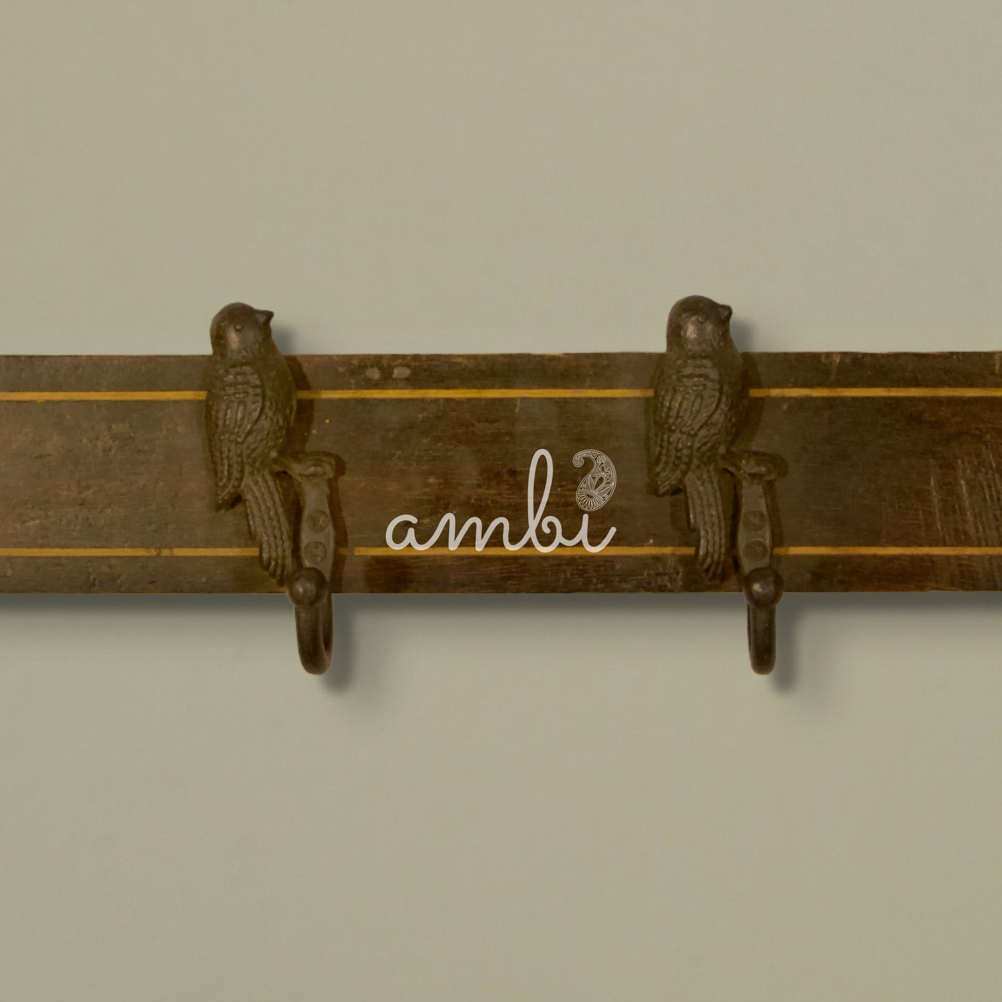 Rustic Wood Base Bird Shaped 4 Hooks - Brown Color