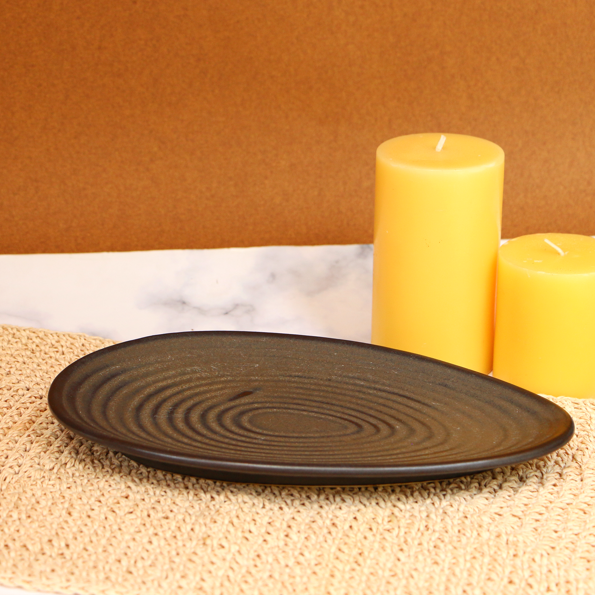 2026 - Handmade Ceramic Charcoal Black Almond Serving Platter 10 inches