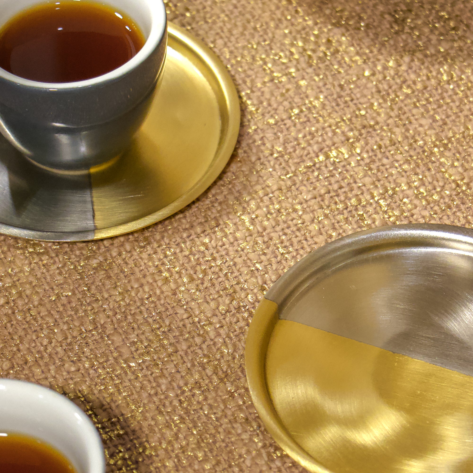 Handcrafted Dual Tone Pure Brass Coasters - Gold and Steel Matt