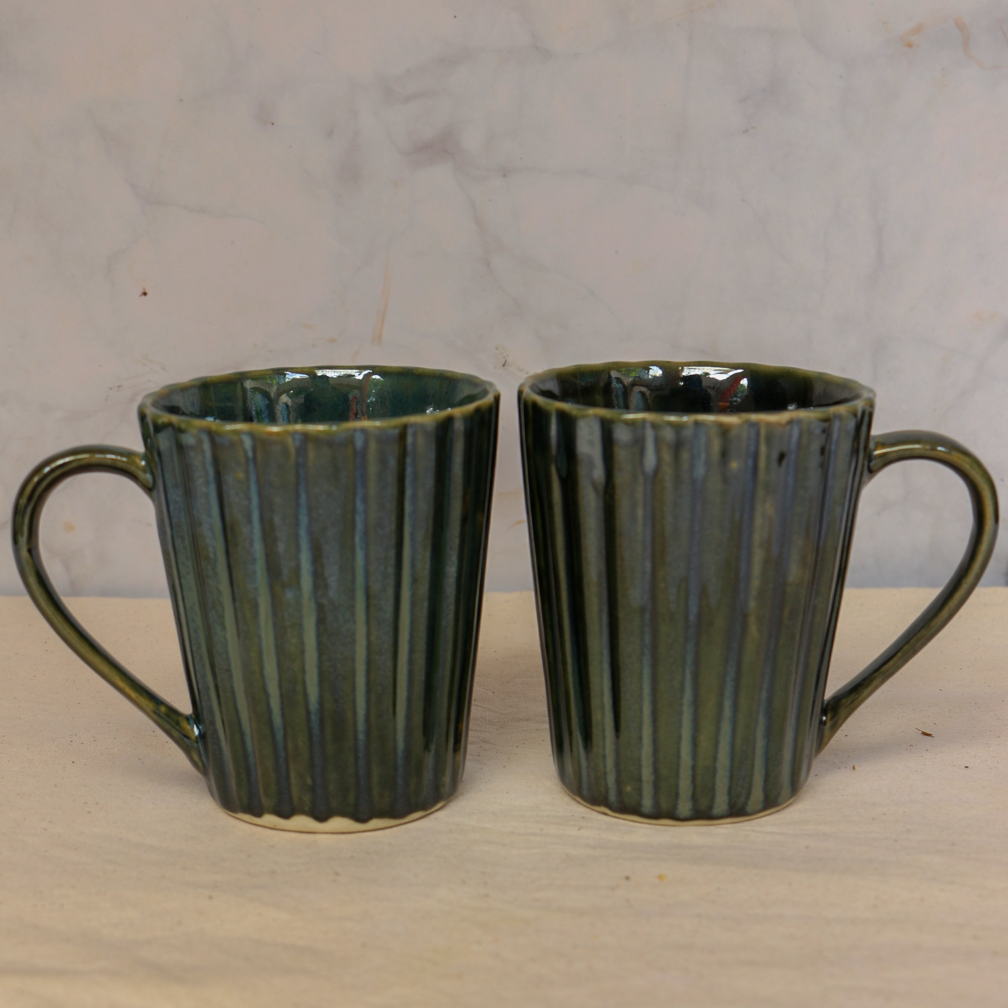 Ambi Ribbed Golden Blue Coffee Mugs Set of 2