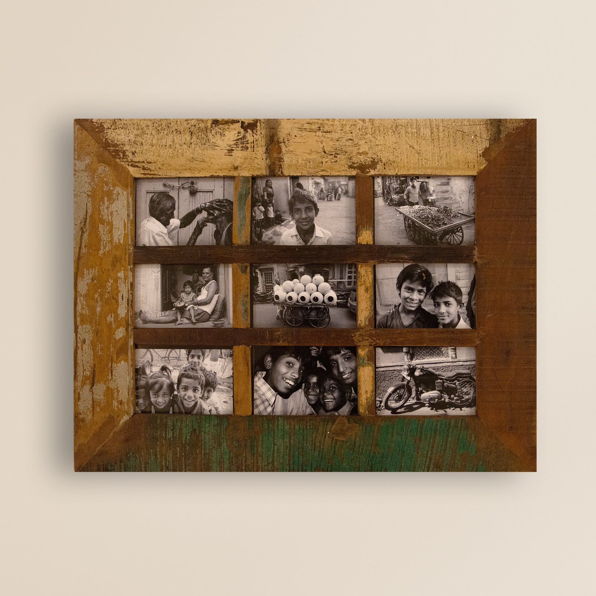 2025 Collection - Vintage Wooden Photo Frame  - 9 photos - 21 X 27 Inches