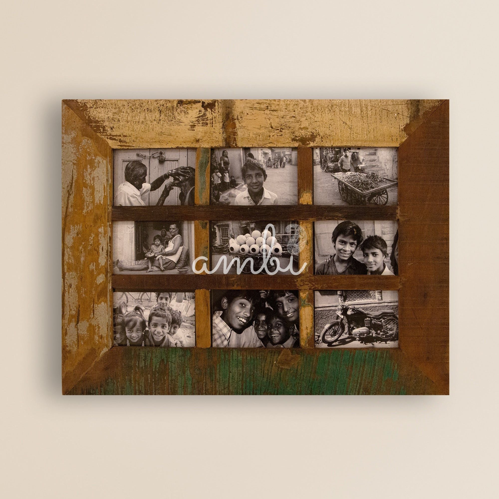 2025 Collection - Vintage Wooden Photo Frame - 9 photos - 21 X 27 Inches