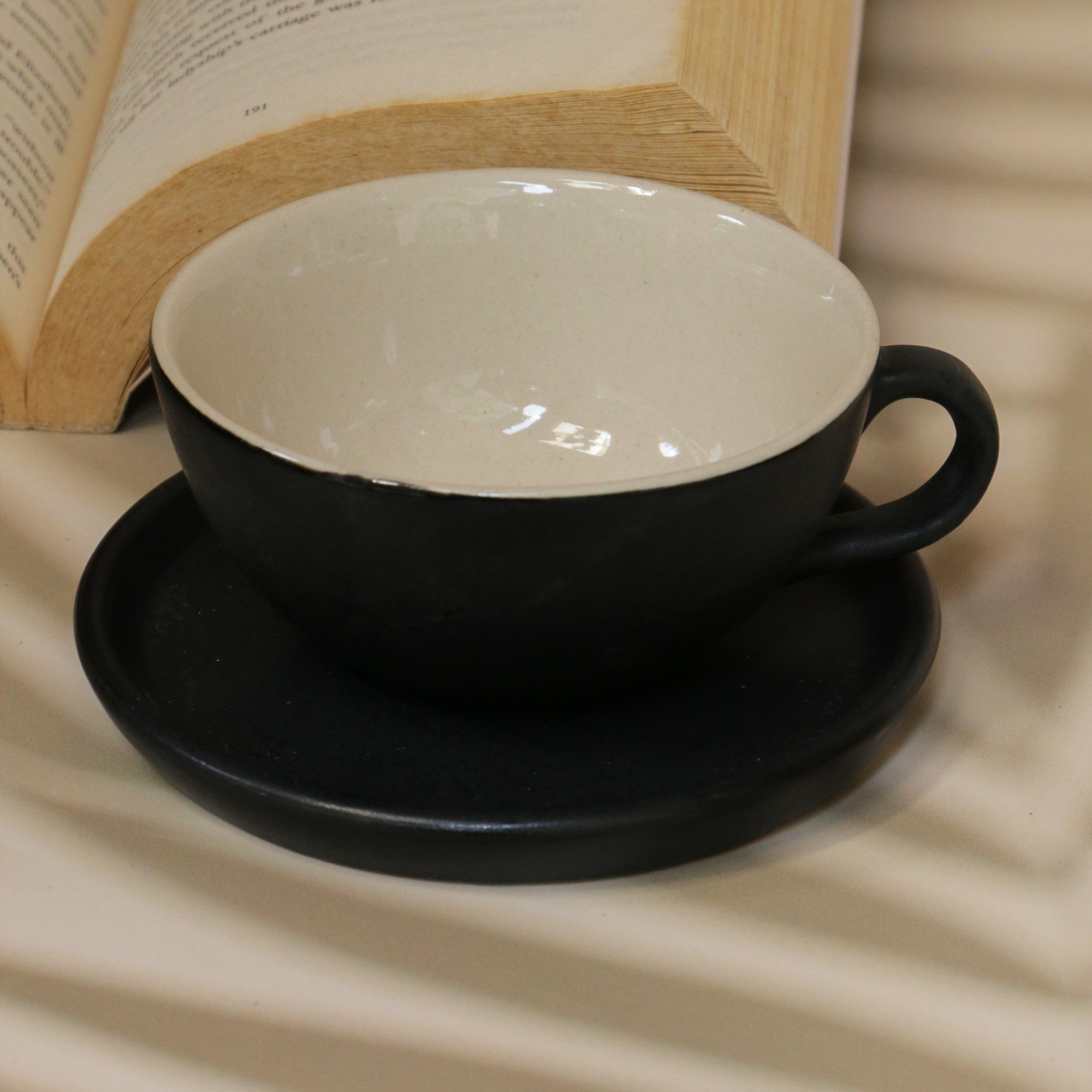 Elegant Charcoal Black-Matte Cup and Saucer Set 180 ml