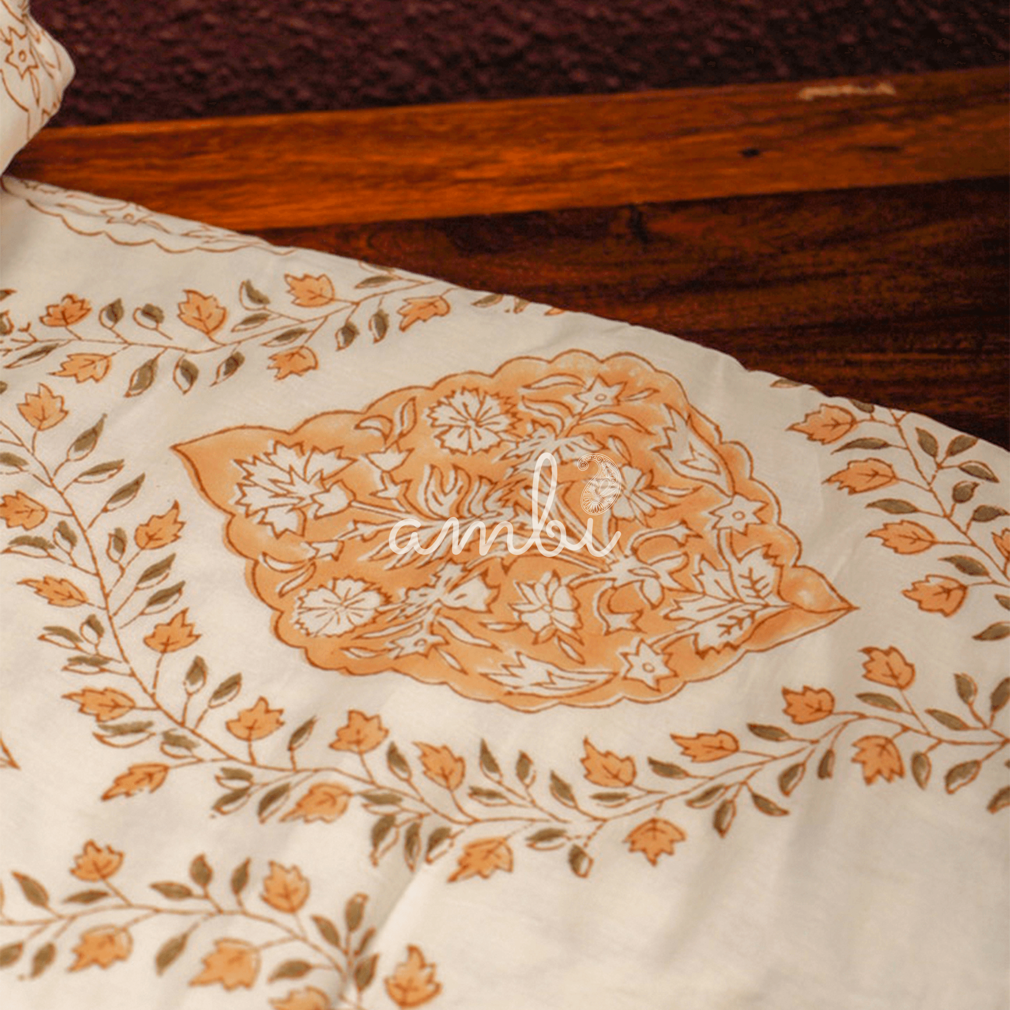 2026 Collection - Blue Brown Jaipuri Floral Mulmul Triple Layer Reversible Dohar (Single Bed, Pair of 2) - 60X90 Inches