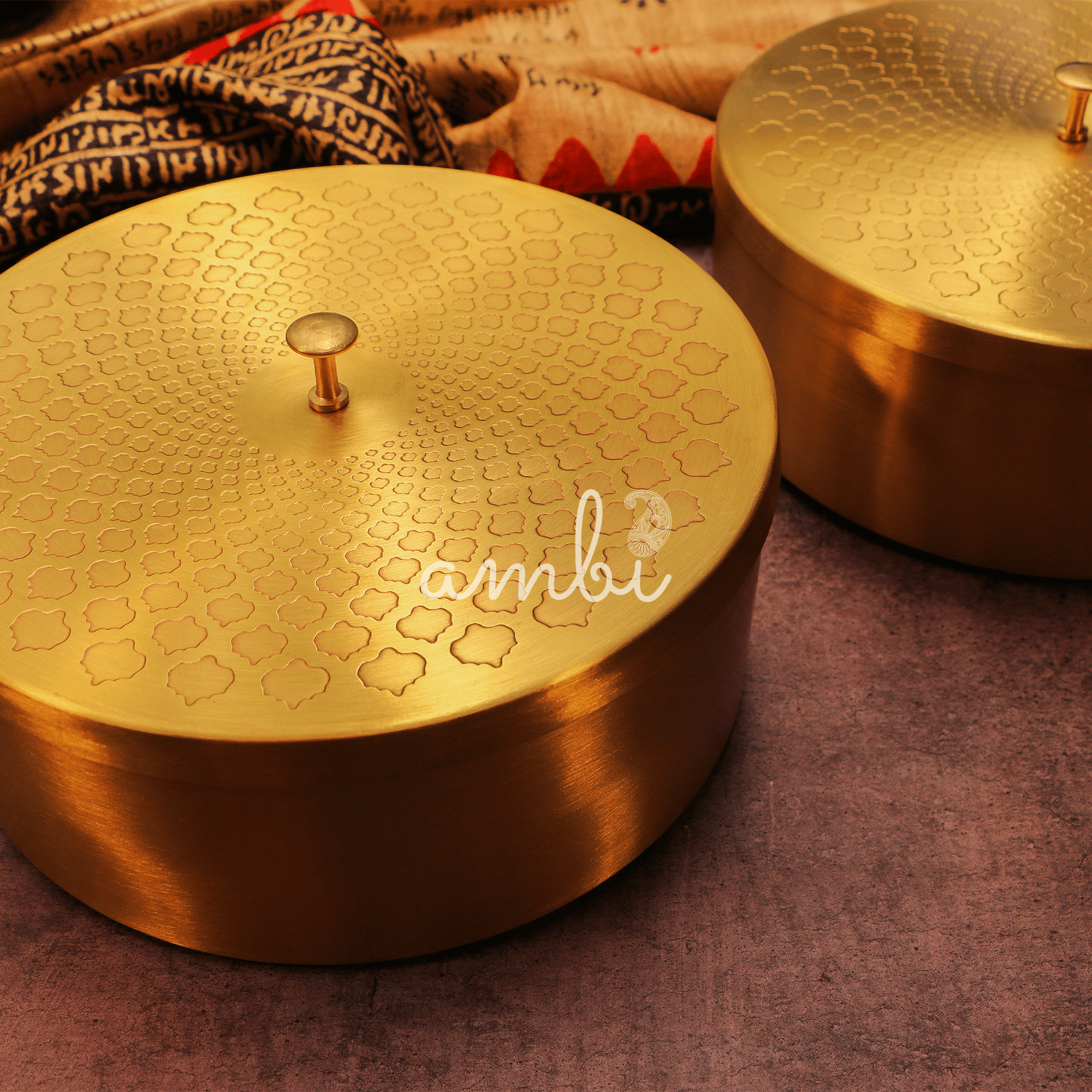 Legacy Box - Pure Brass Inlay Storage Box - 8.0 inches Diameter- Spiral Design