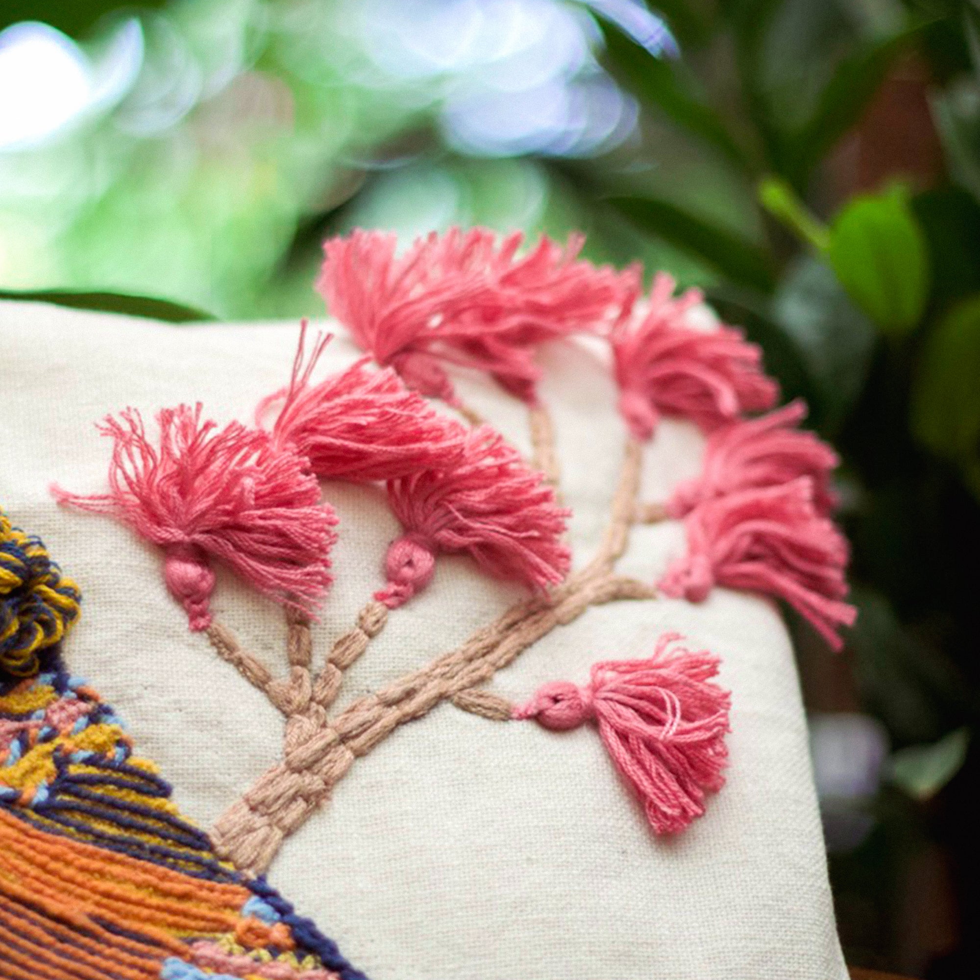 Diwali 2025 Hand-Embroidered Bird Cushion Cover - Set of 2 - 16 X 16 inches