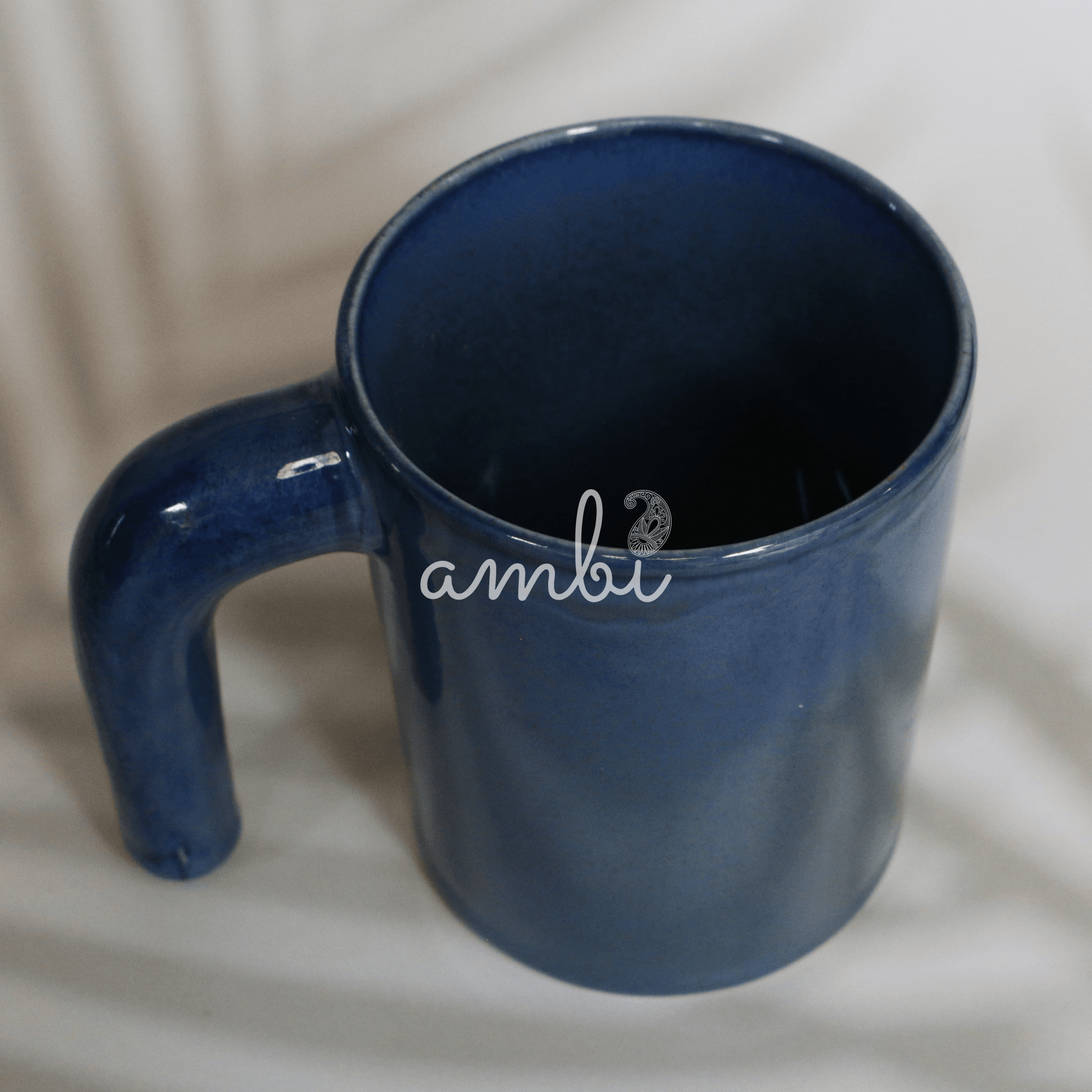 Handmade Open Handle Blue Coffee Mug 300 ml