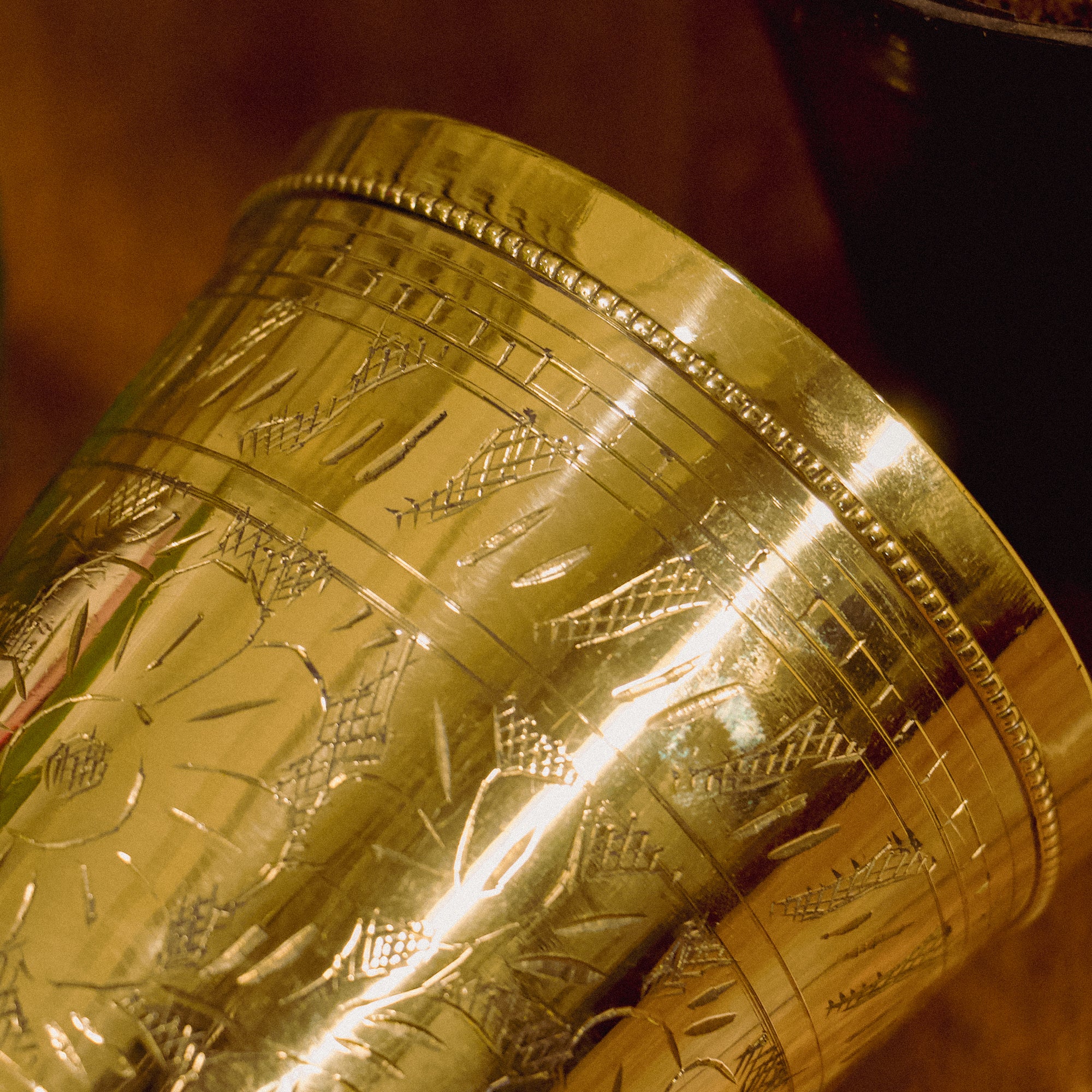 Tall Brass Inlay Work Lassi Glass