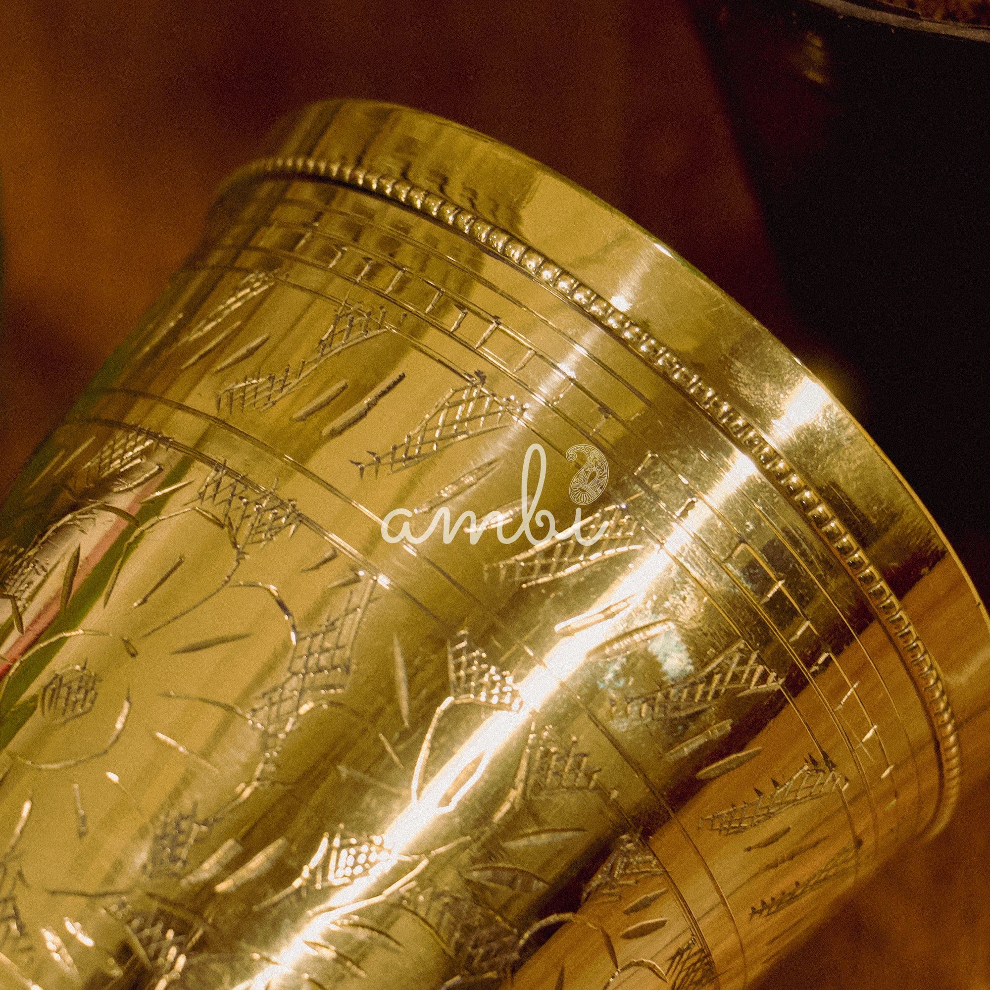 Tall Brass Inlay Work Lassi Glass