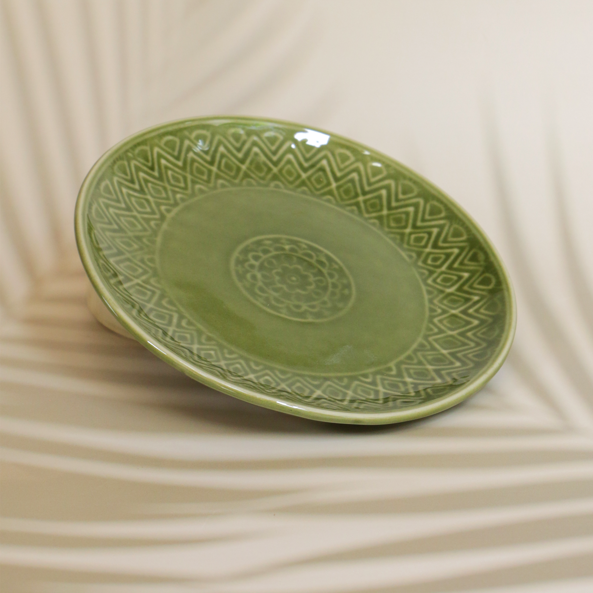 Ambi Handmade Stoneware Premium Olive Green Plate 8 inch Set of 2