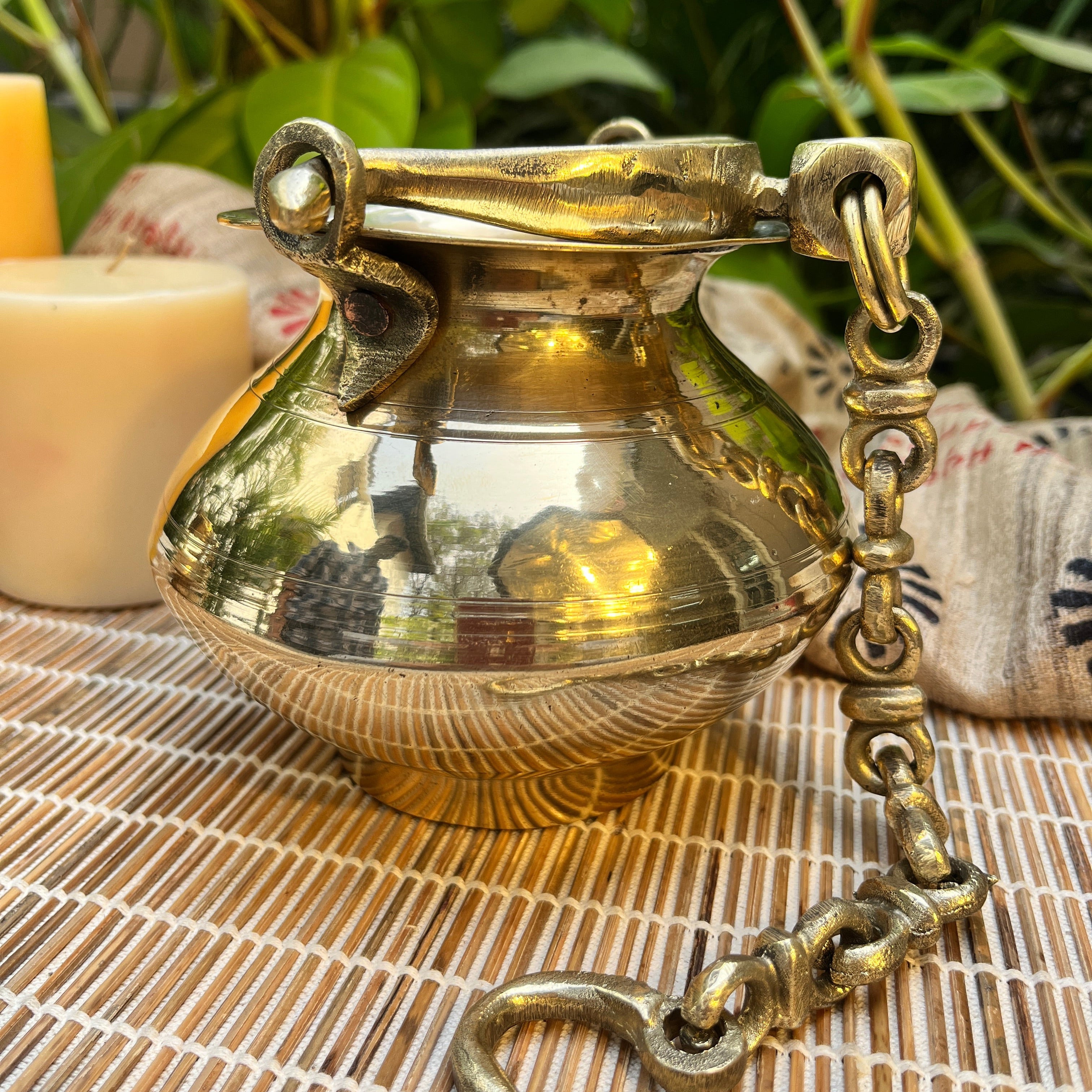 Handcrafted Vintage Heritage Brass Lota With Hanging Loop and chain