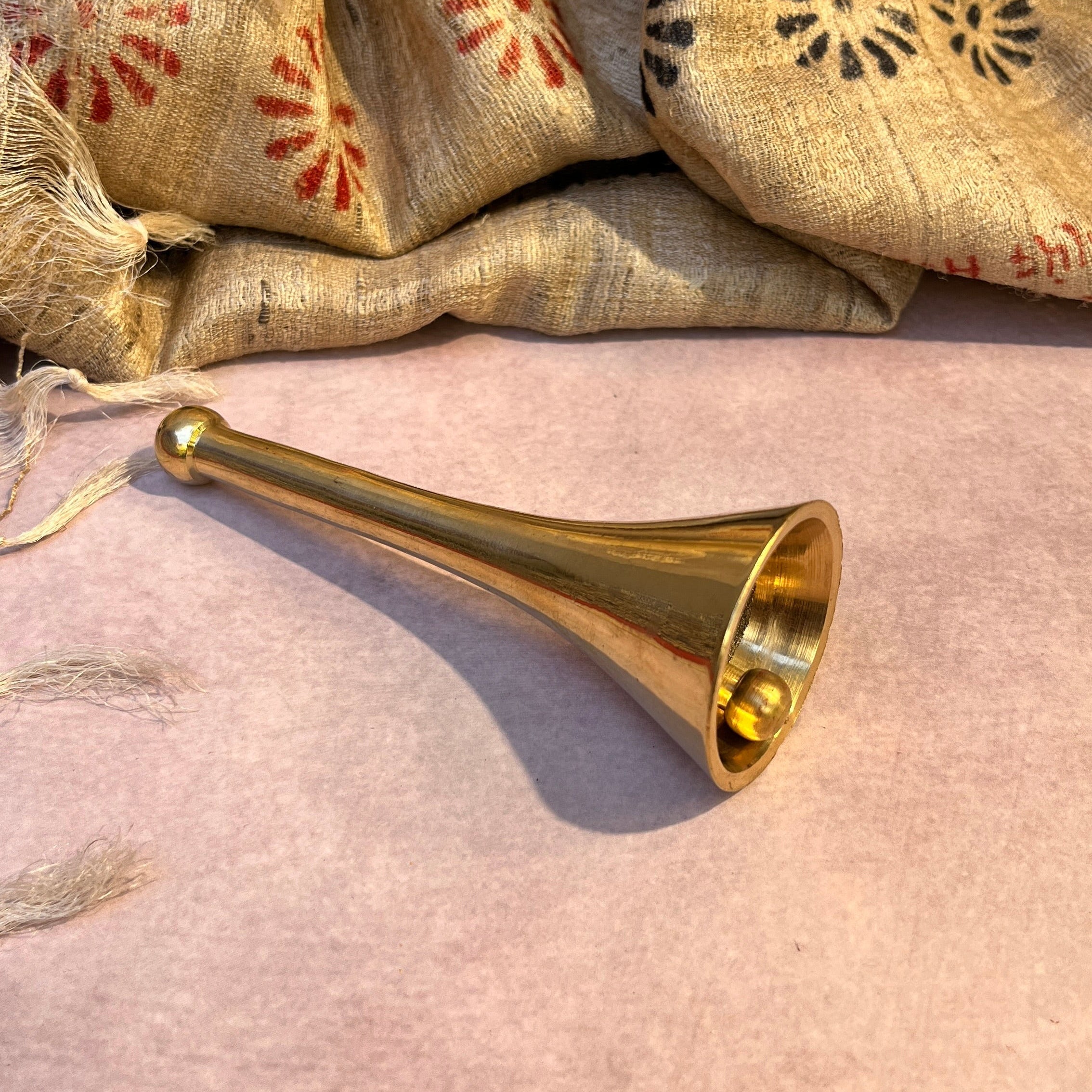 Ambi Pure Brass Puja Bell – Sleek Cone shape Long Handle Aarti Bell - 4.9 Inch Height