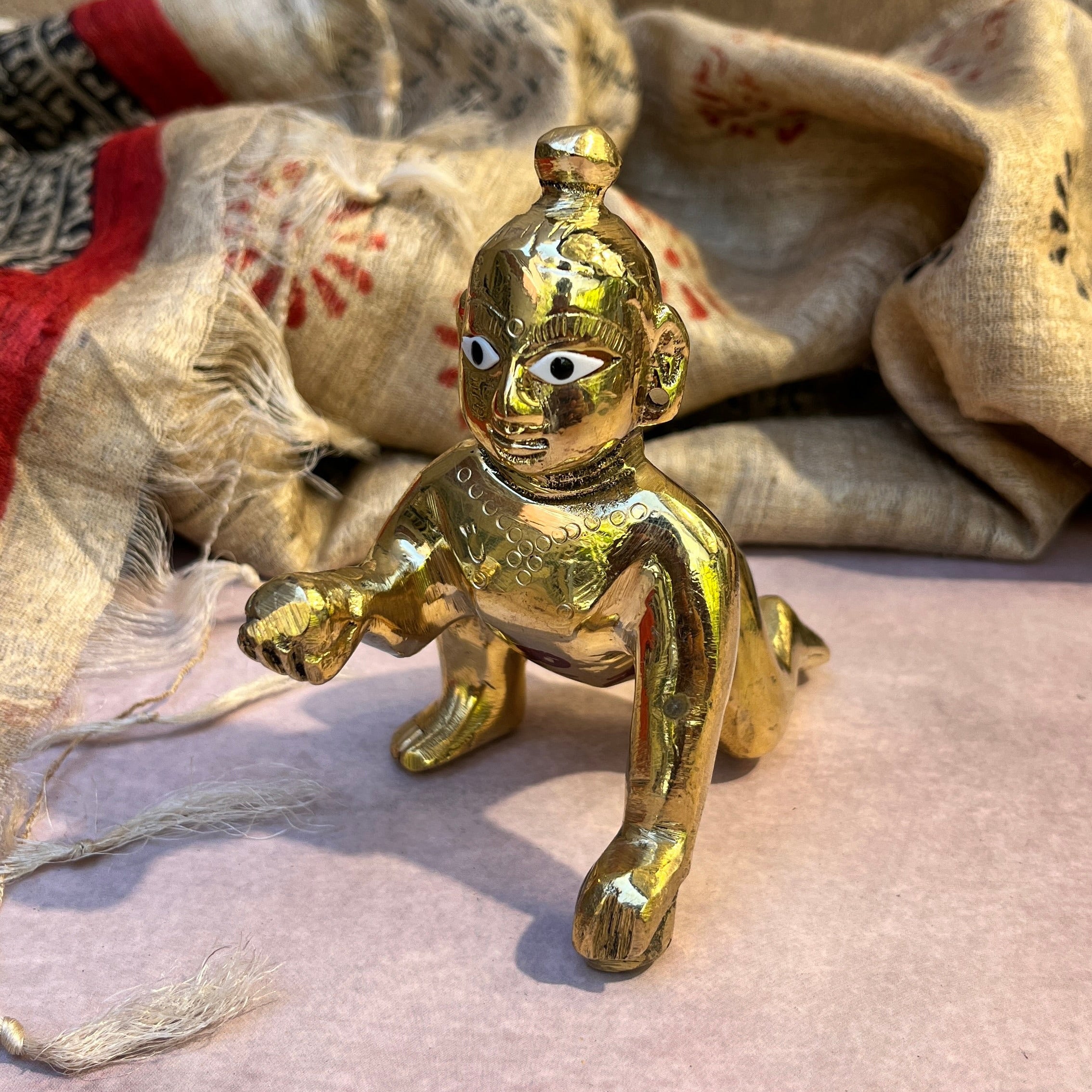 Ambi Brass Baby Krishna Idol- 454 Grams - Bal Krishna with Butter