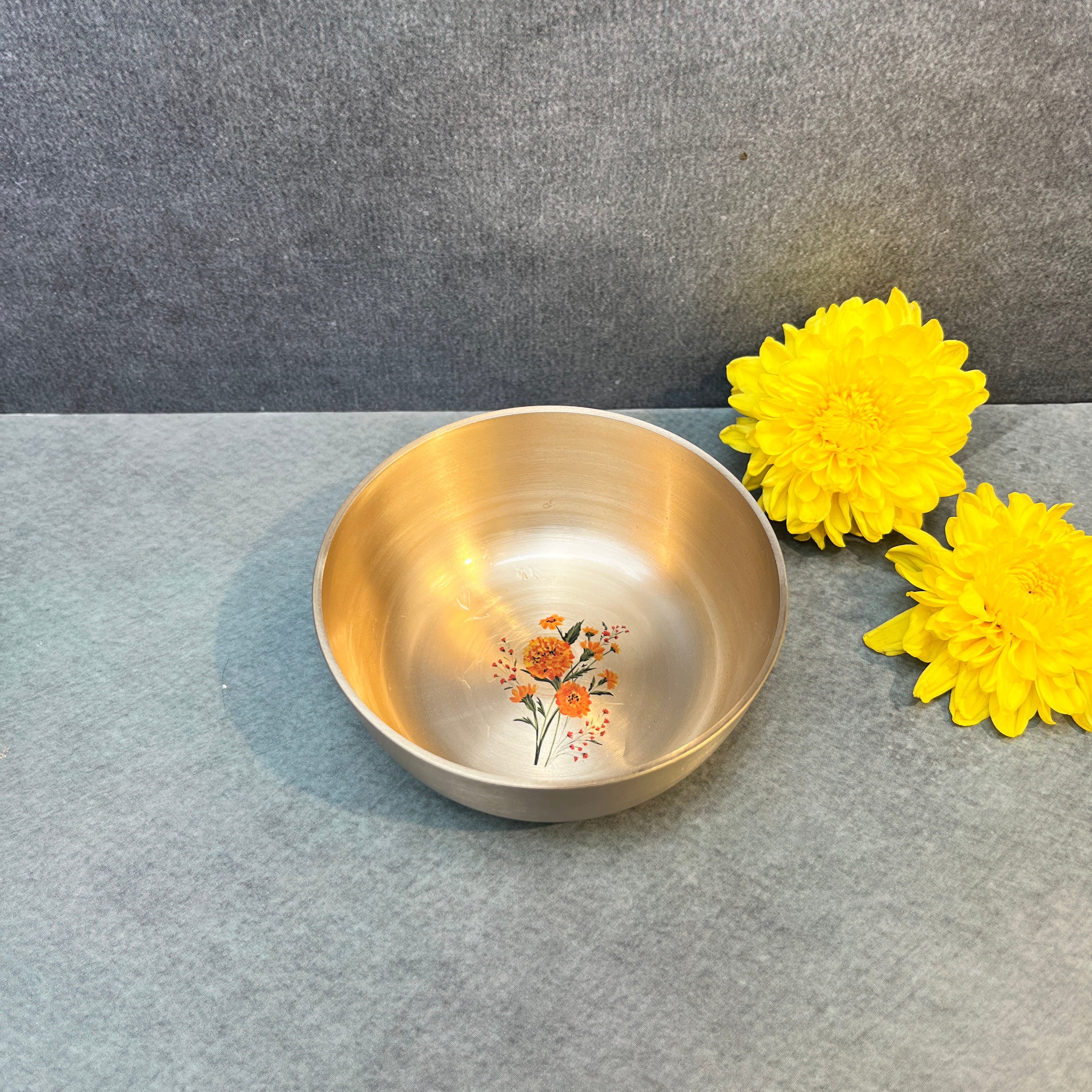 AMBI Lead Free 100% Pure Kansa Small Marigold Hand Painted Finish Small Bowl - 3.5 Inch - 180 ML