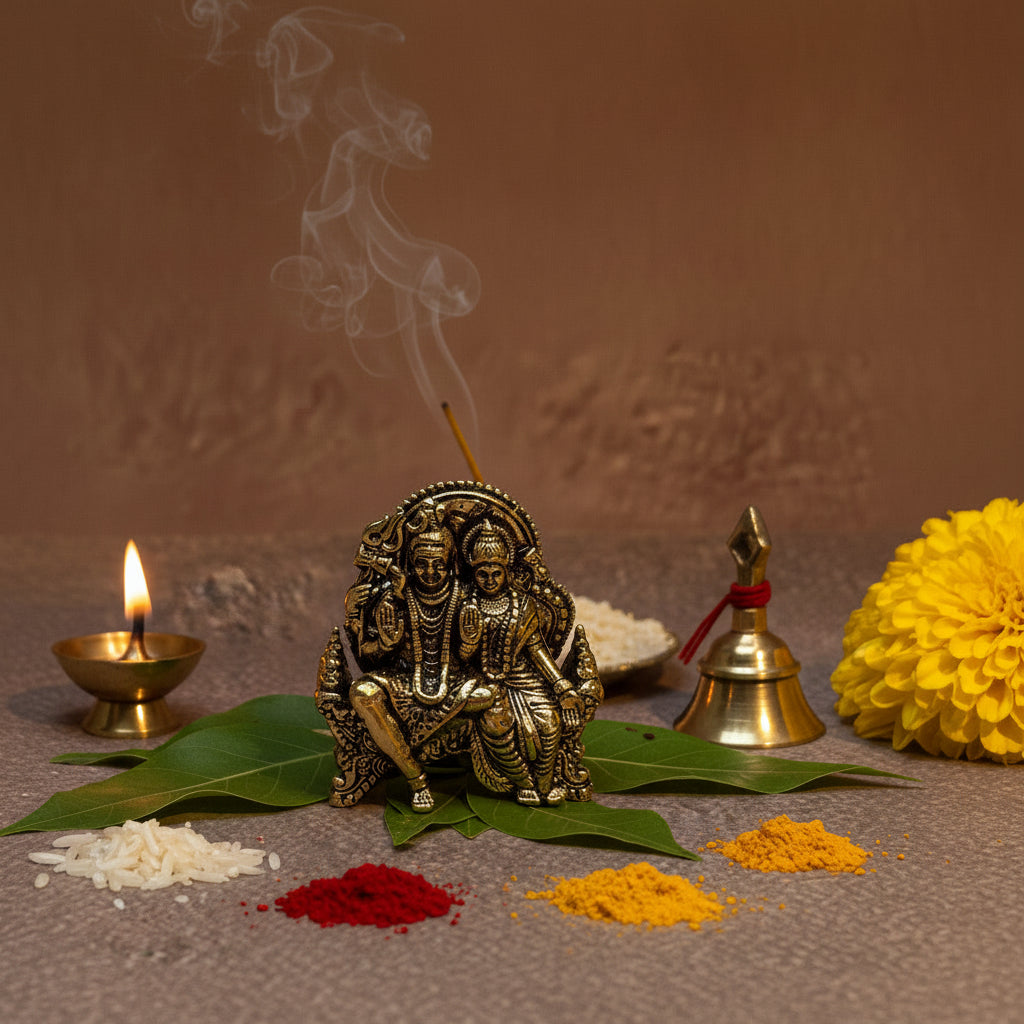 Ambi Brass Shiva Parvati Idol | Uma Maheshwara Statue for Home Mandir & Puja | 1.5 Inch - Height |